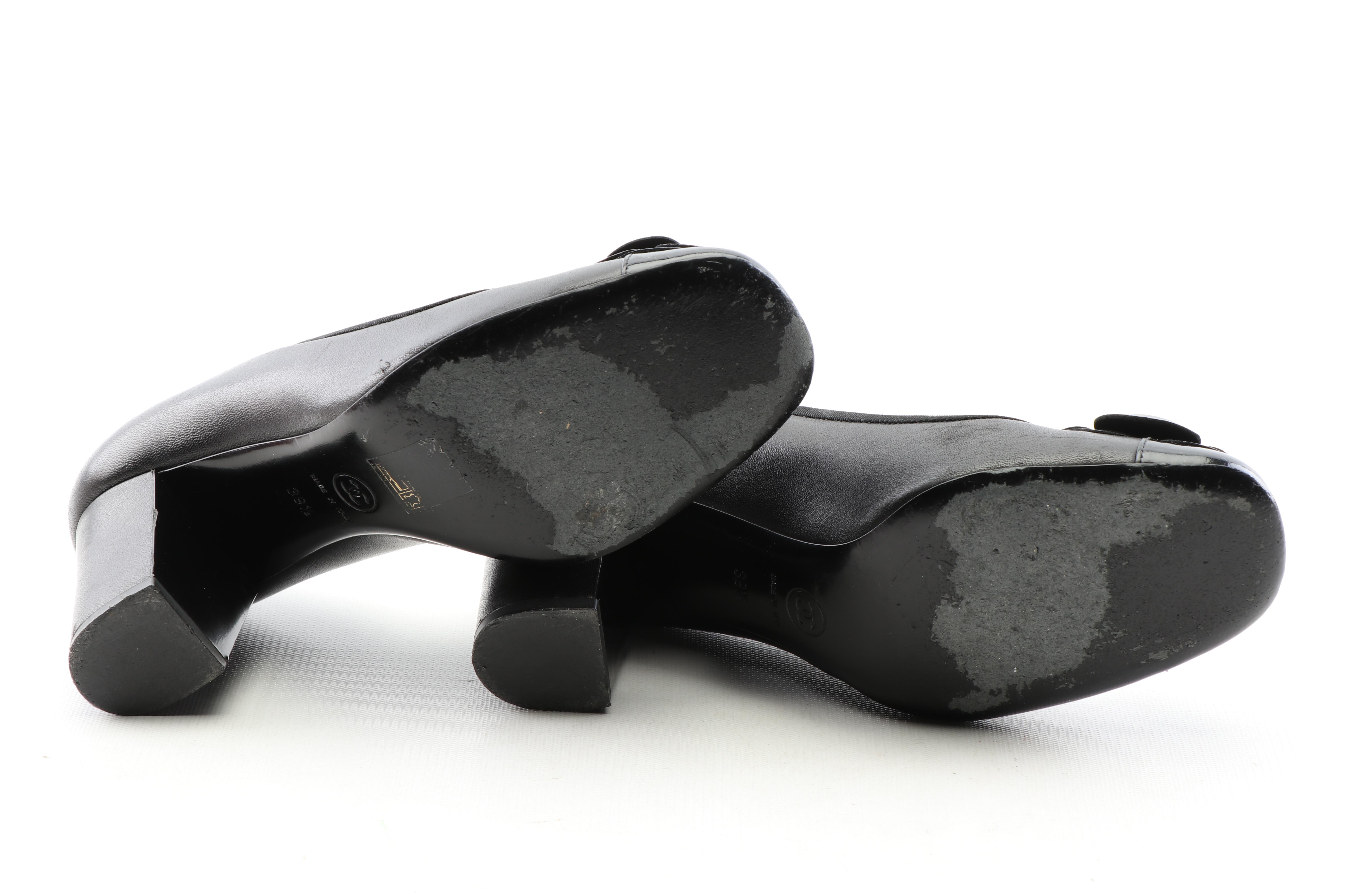 Chanel Camellia Flower Toe Black Leather Pumps