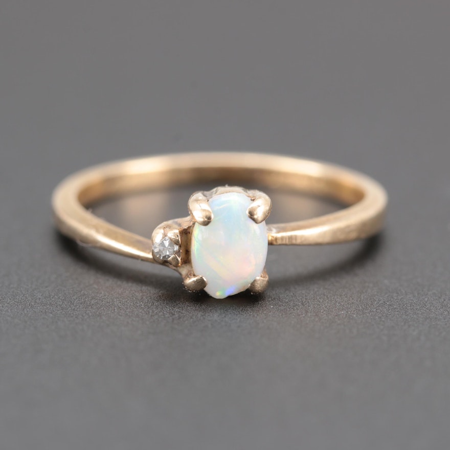 10K Yellow Gold Diamond & Opal Ring