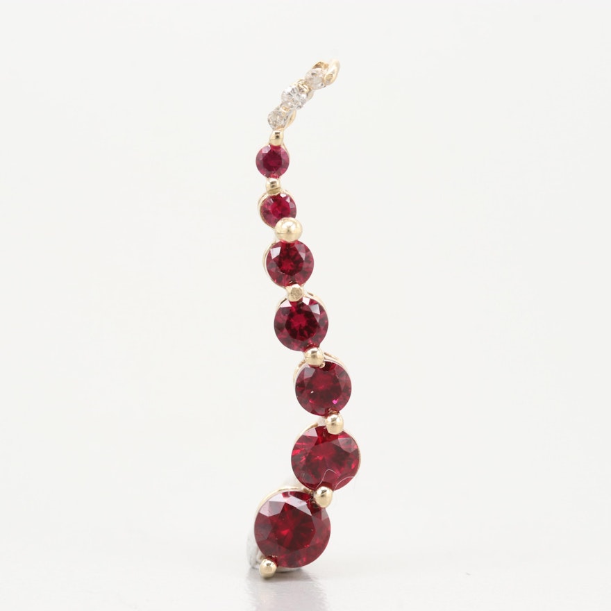 10K Yellow Gold Synthetic Ruby And Diamond Pendant