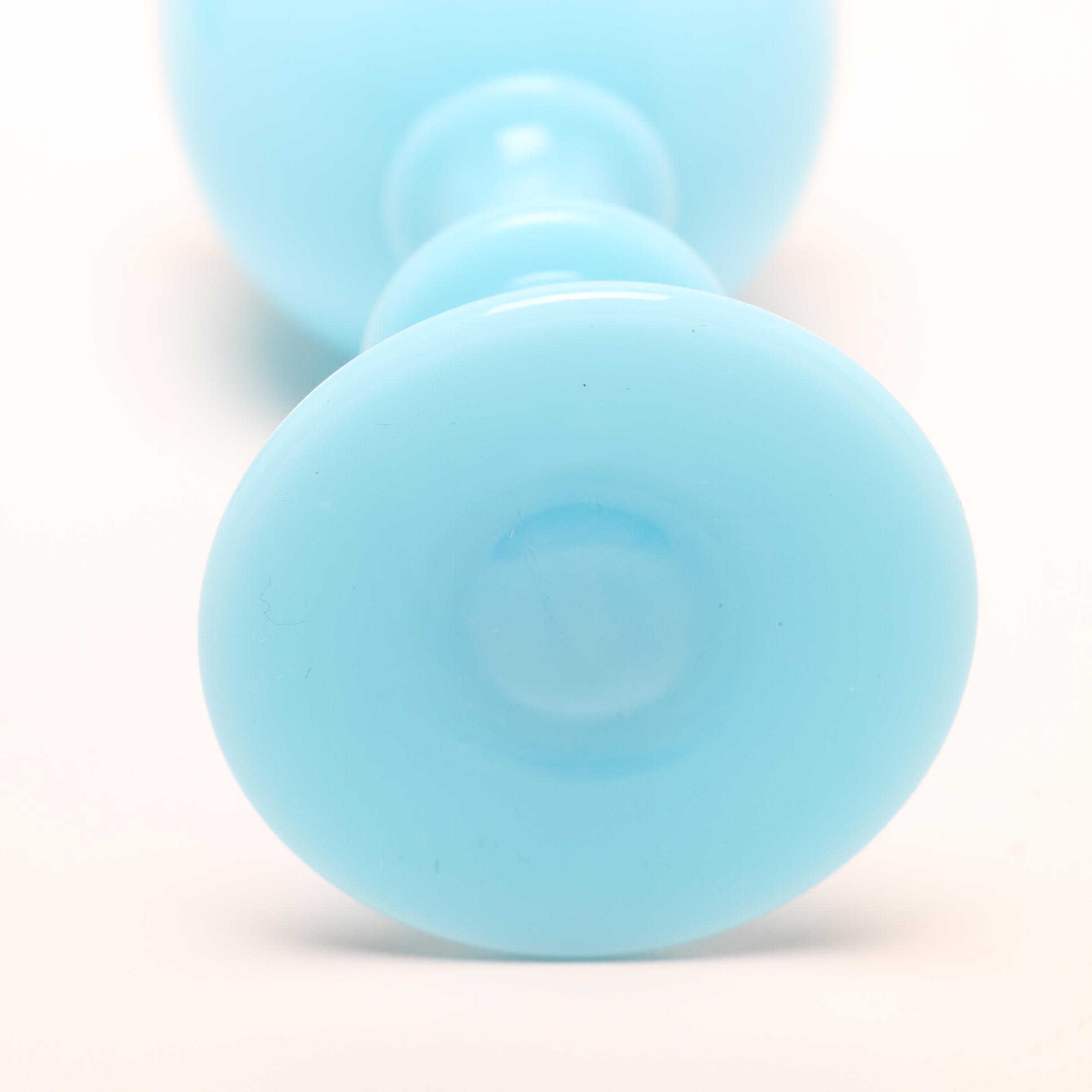 French Portieux Vallerysthal Blue Opaline Blown Glassware Decanter with Cordials