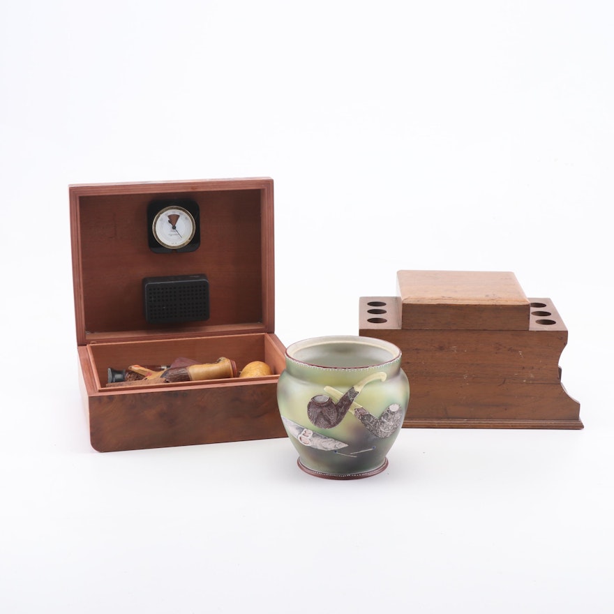 Nippon Tobacco Jar, Owen's Estate Humidor with Humidor Stand and Pipes