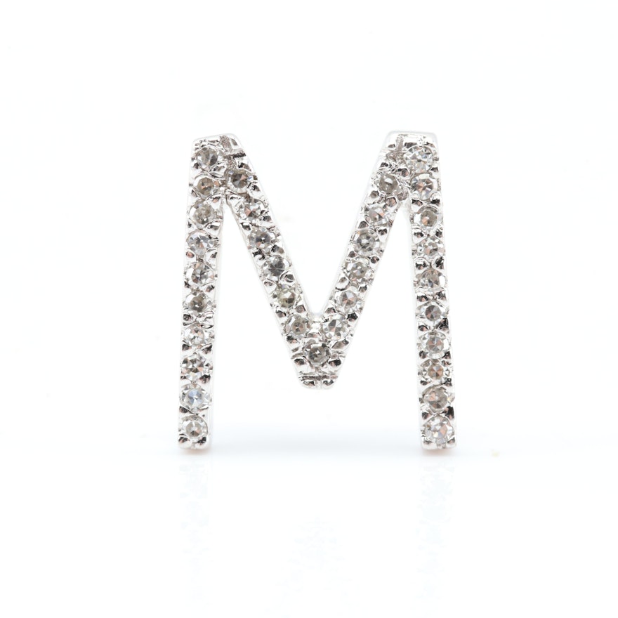 14K White Gold Diamond Initial Pendant