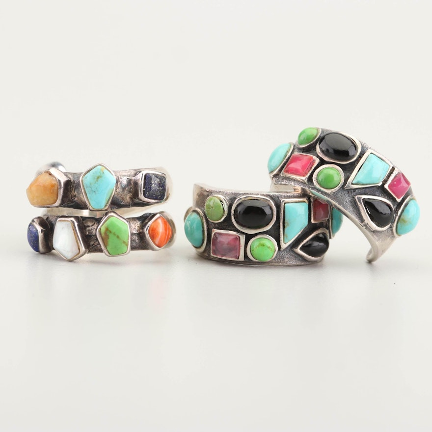 Sterling Silver Multi-Stone Ring and Earrings