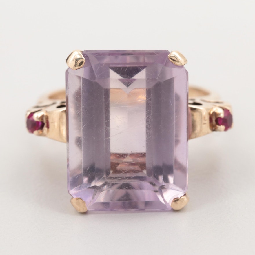 Vintage 10K Yellow Gold Amethyst and Synthetic Ruby Ring
