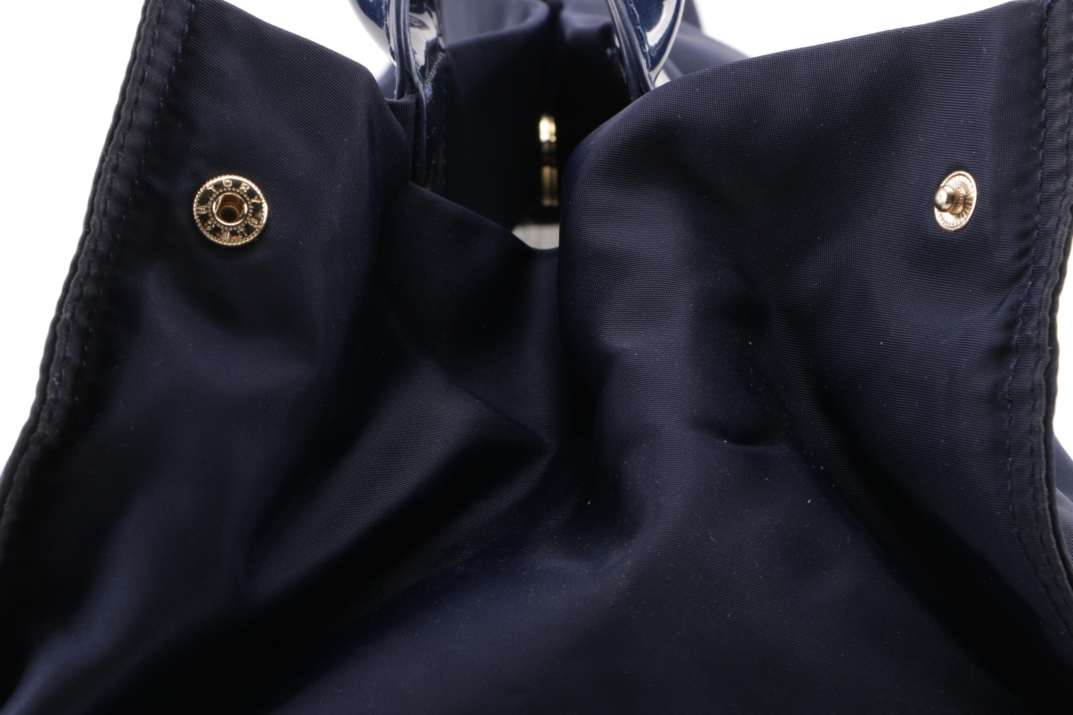 Tory Burch Ella Large Navy Blue Nylon and Patent Leather Tote