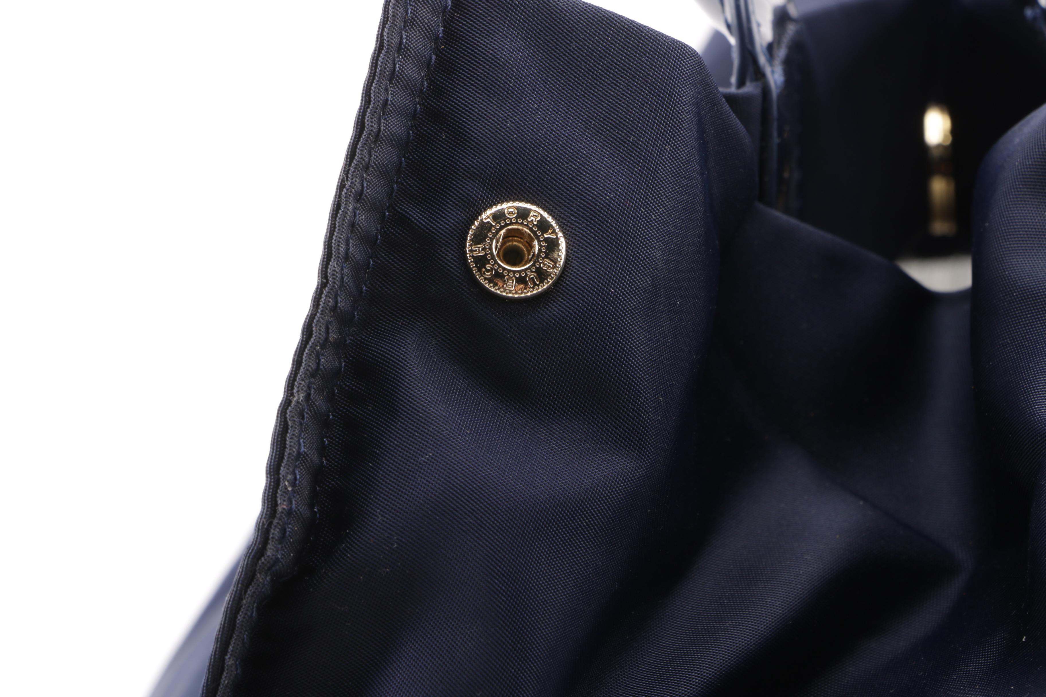 Tory Burch Ella Large Navy Blue Nylon and Patent Leather Tote