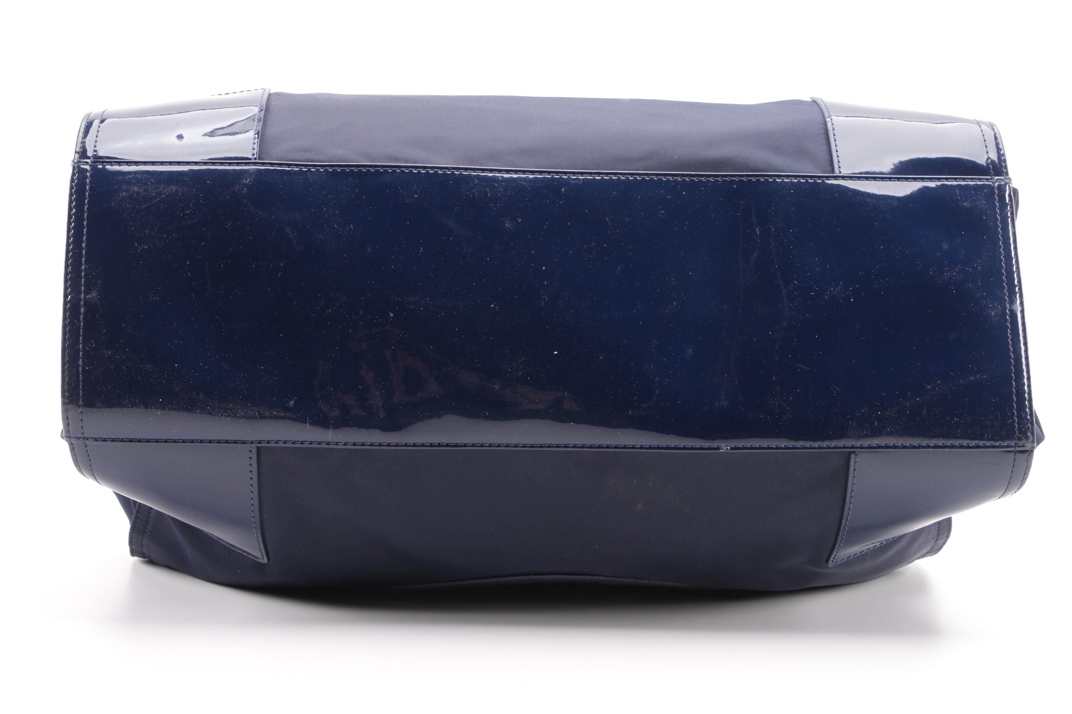 Tory Burch Ella Large Navy Blue Nylon and Patent Leather Tote