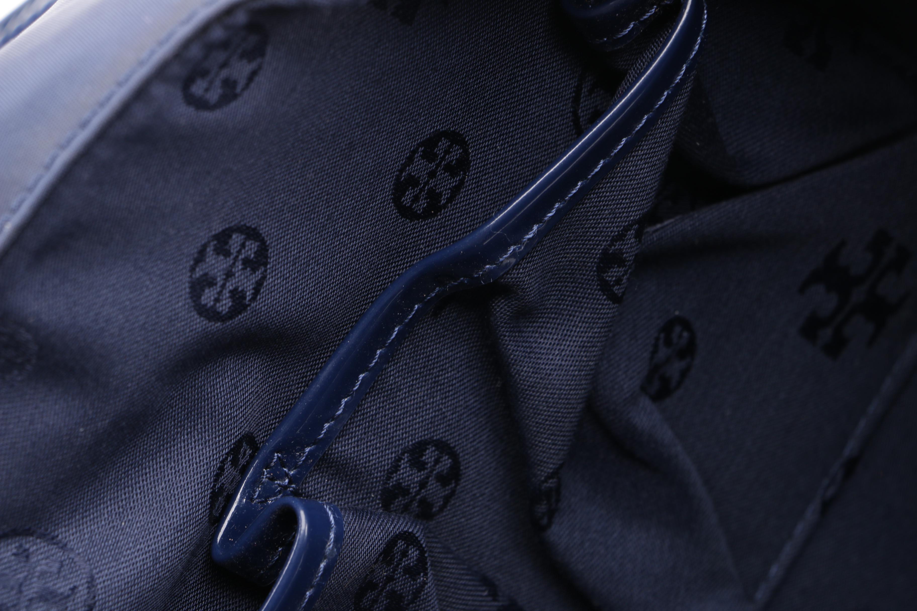 Tory Burch Ella Large Navy Blue Nylon and Patent Leather Tote