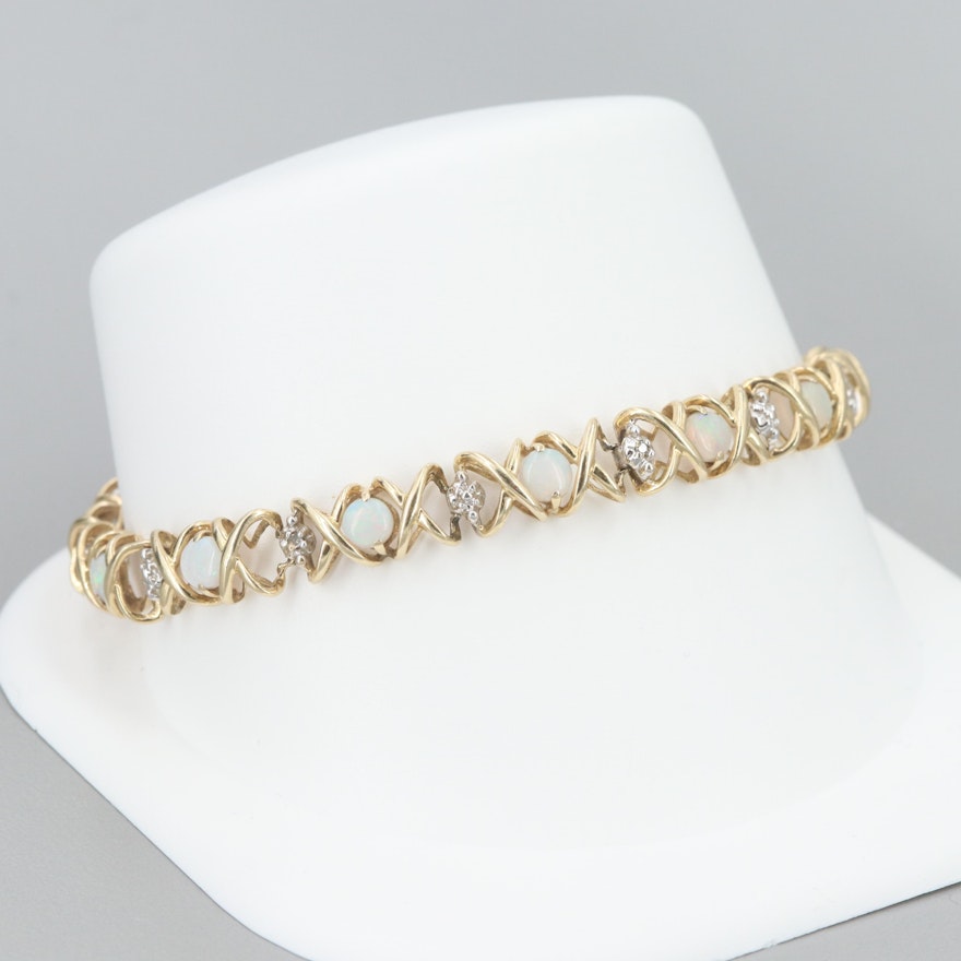 10K Yellow Gold Opal and Diamond Bracelet