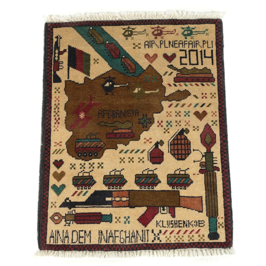 Hand-Knotted Afghan "War" Wool Accent Rug