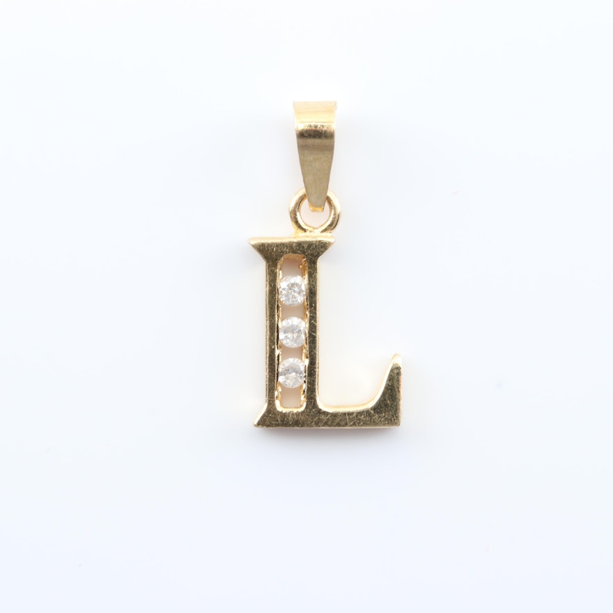 14K Yellow Gold Diamond Initial Pendant