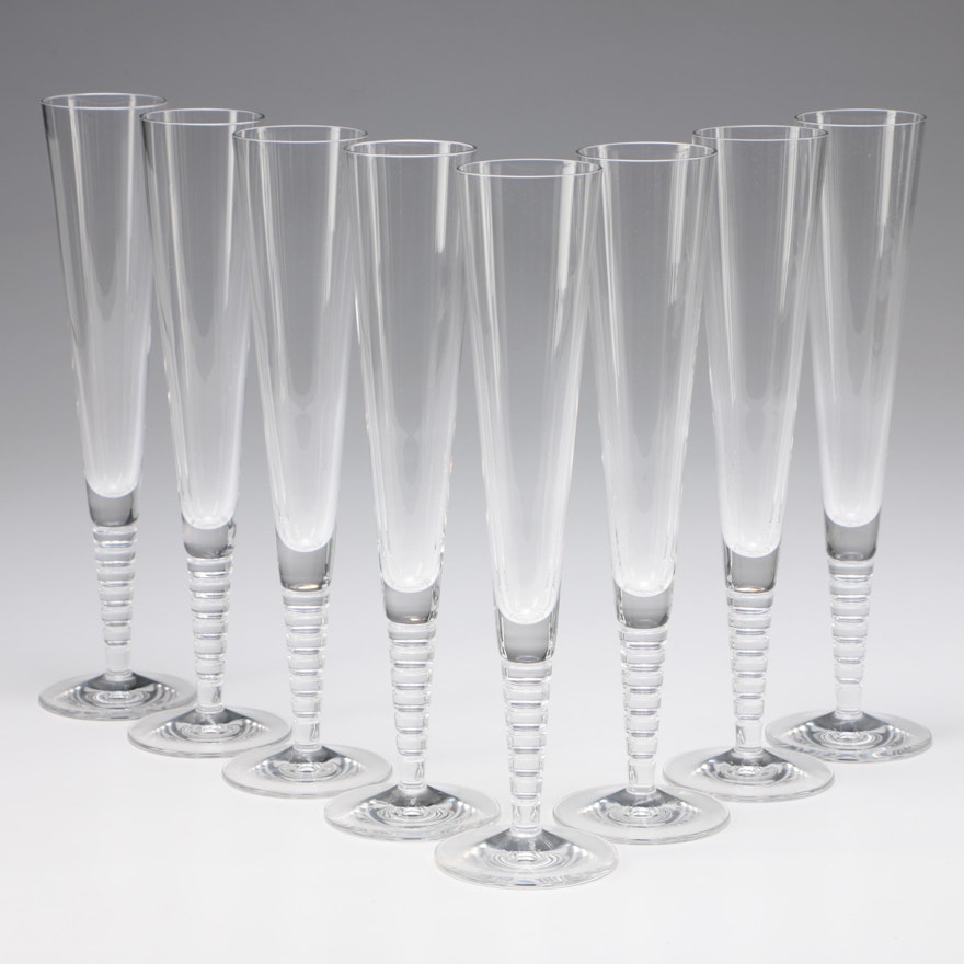 Steuben Art Glass "Evening" Champagne Flutes by Dante Marioni