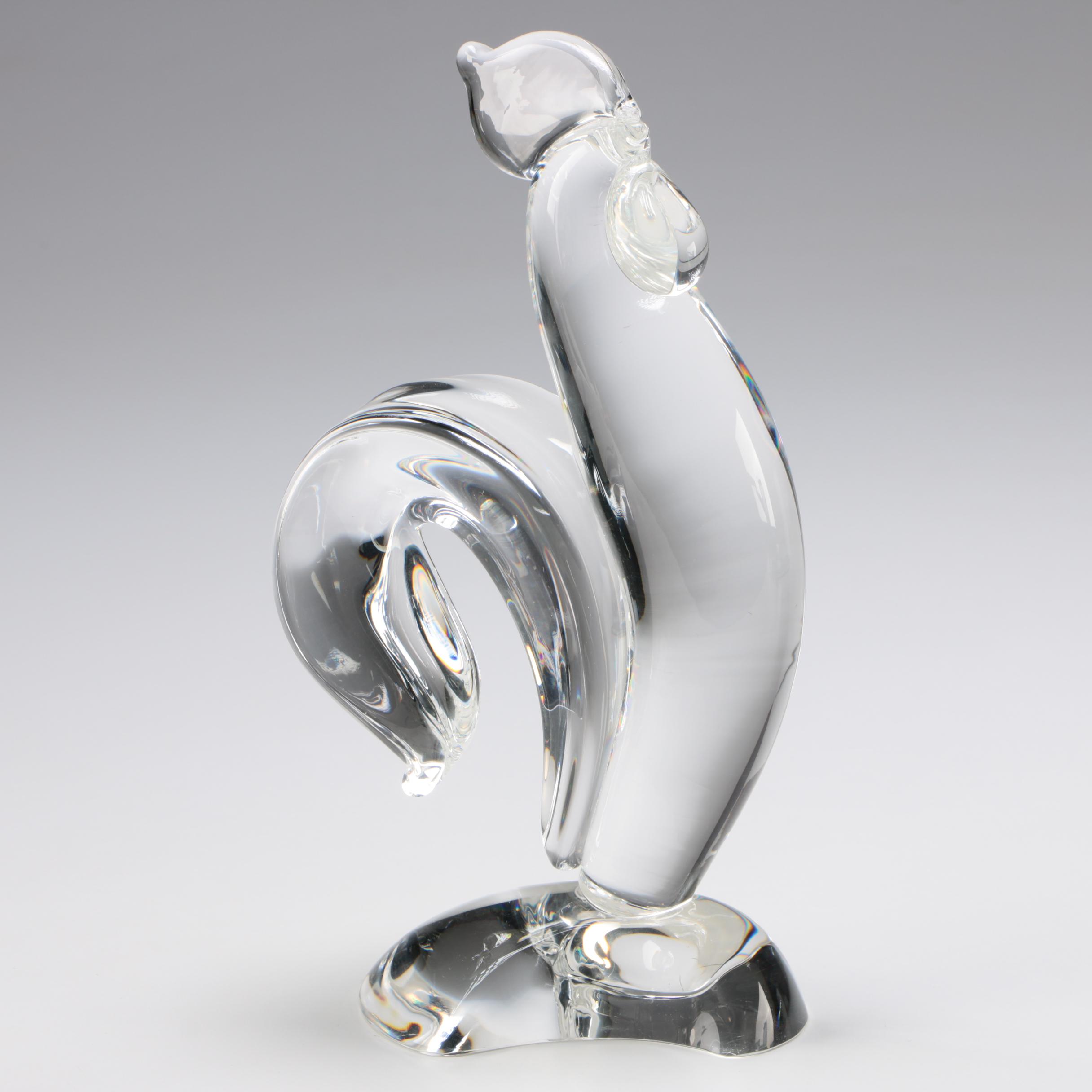 Steuben Art Glass "Rooster" Figurine by Lloyd Atkins, Mid/ Late 20th Century