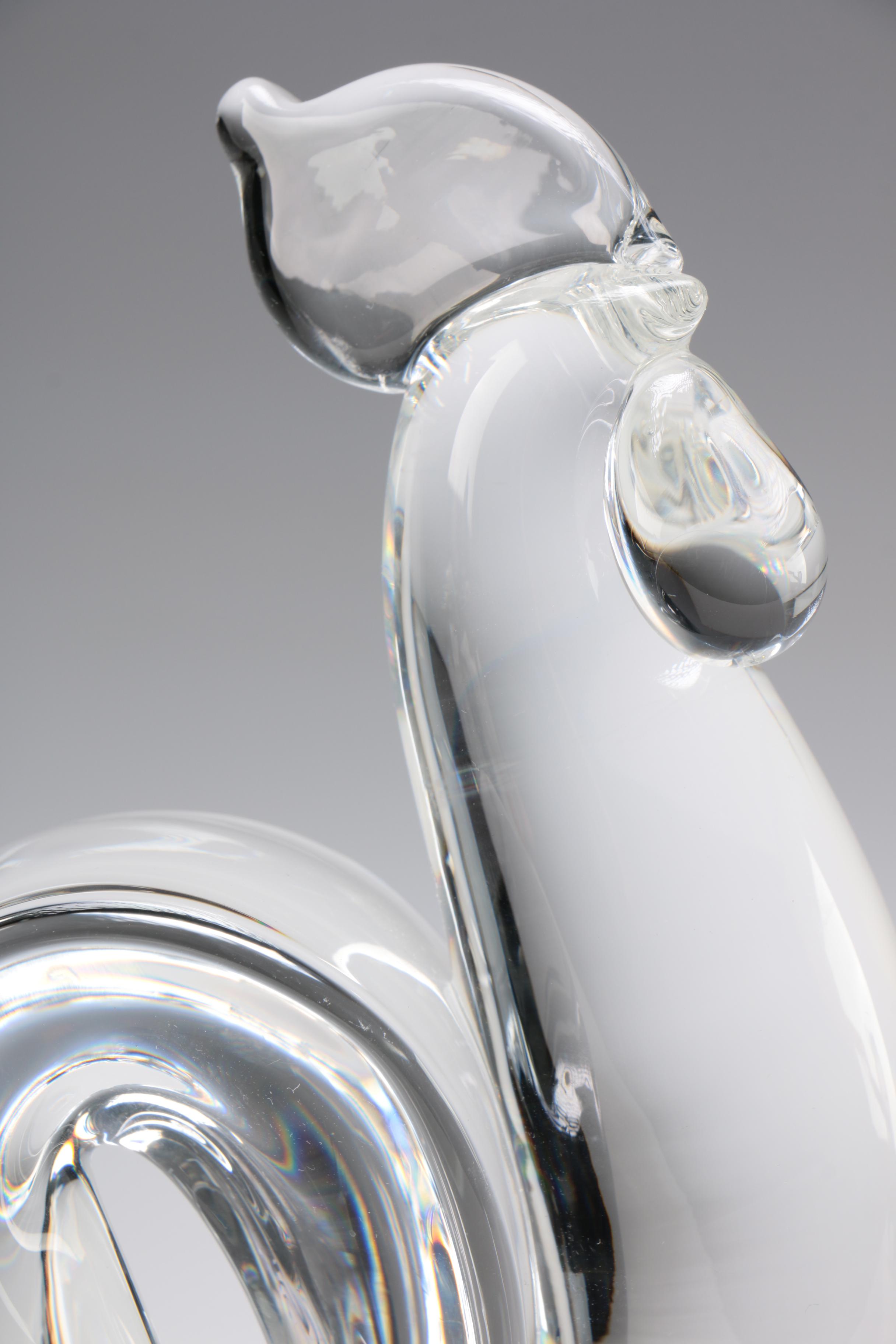 Steuben Art Glass "Rooster" Figurine by Lloyd Atkins, Mid/ Late 20th Century