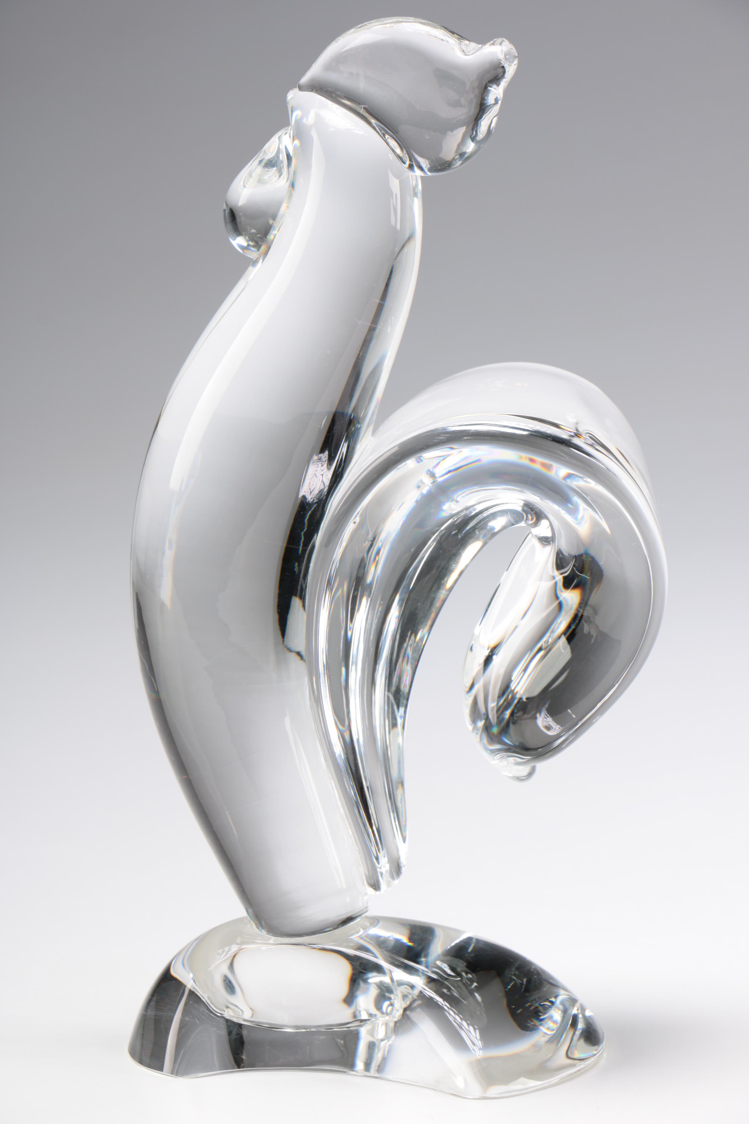 Steuben Art Glass "Rooster" Figurine by Lloyd Atkins, Mid/ Late 20th Century