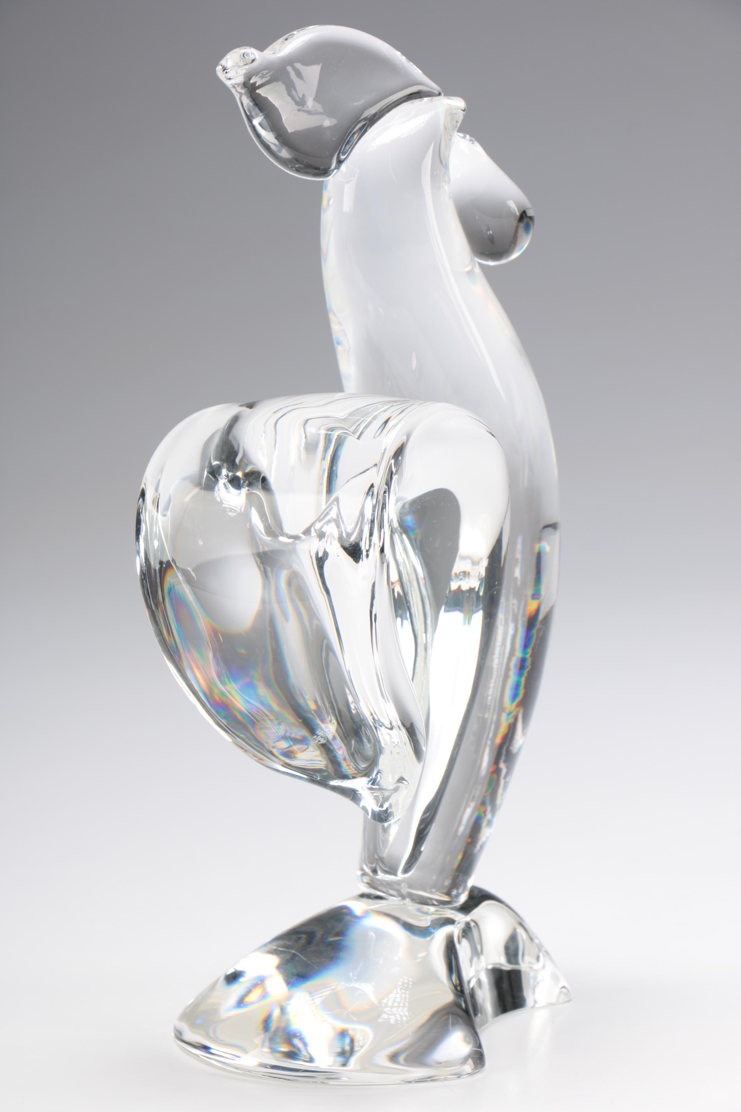 Steuben Art Glass "Rooster" Figurine by Lloyd Atkins, Mid/ Late 20th Century