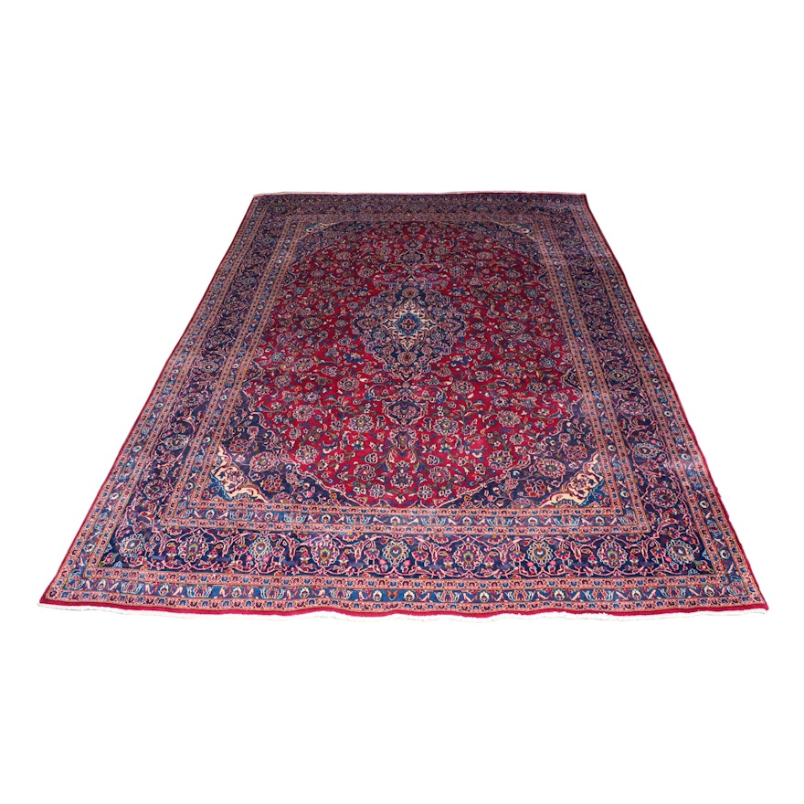 Hand-Knotted Indo-Persian Kashan Wool Rug