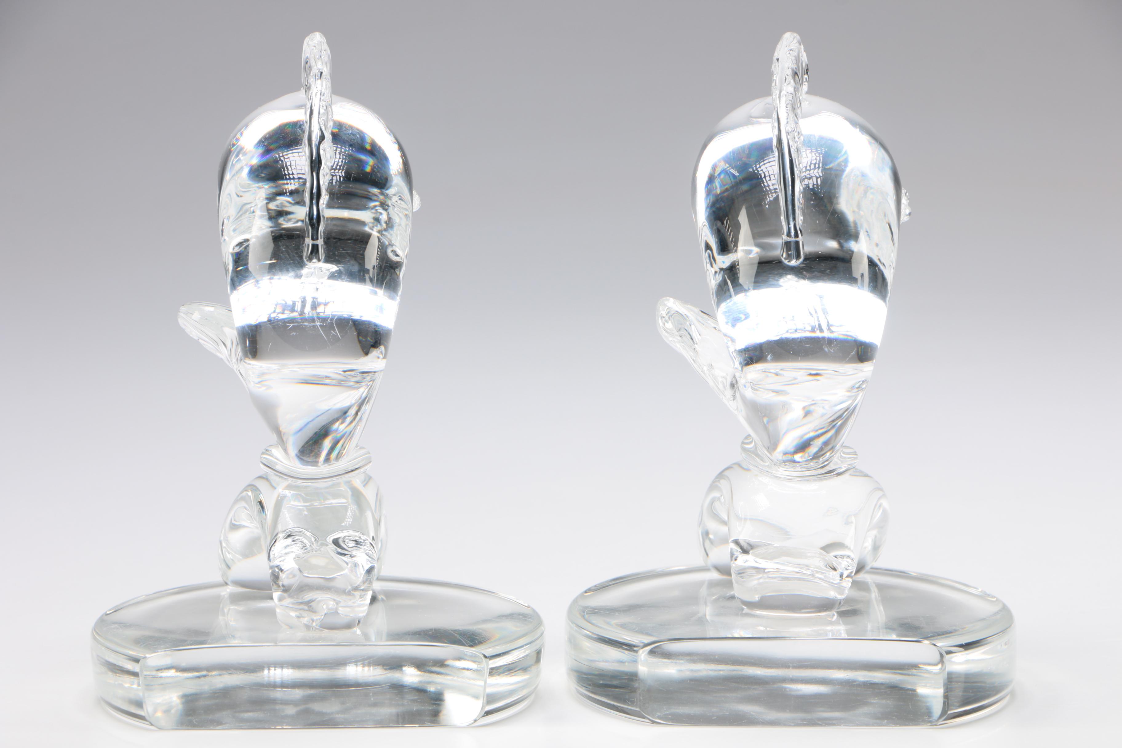 Steuben Art Glass "Dolphin" Bookends, c.1930 - 1940s