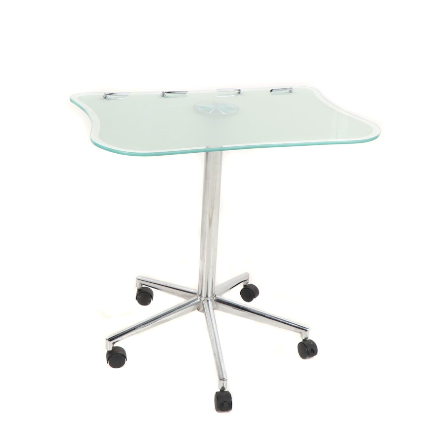 Metal and Glass Writing Table on Casters, 21st Century