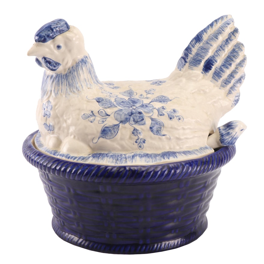 Ceramic Hen on Nest Lidded Tureen with Spoon