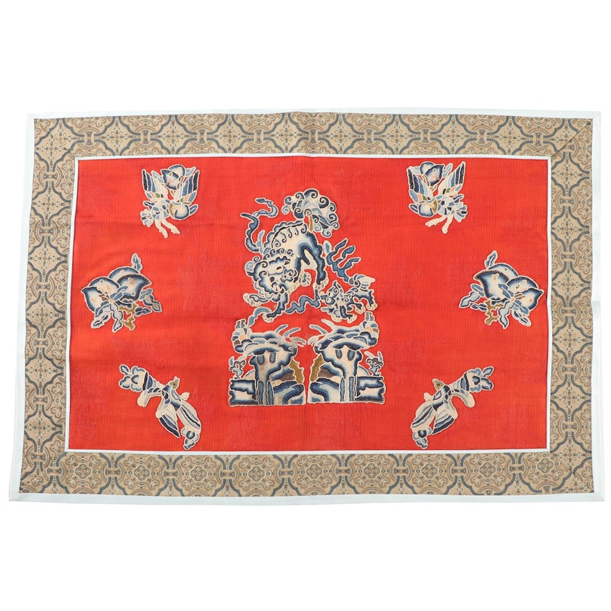 Chinese Applique Textile with Forbidden Stitch Embroidery