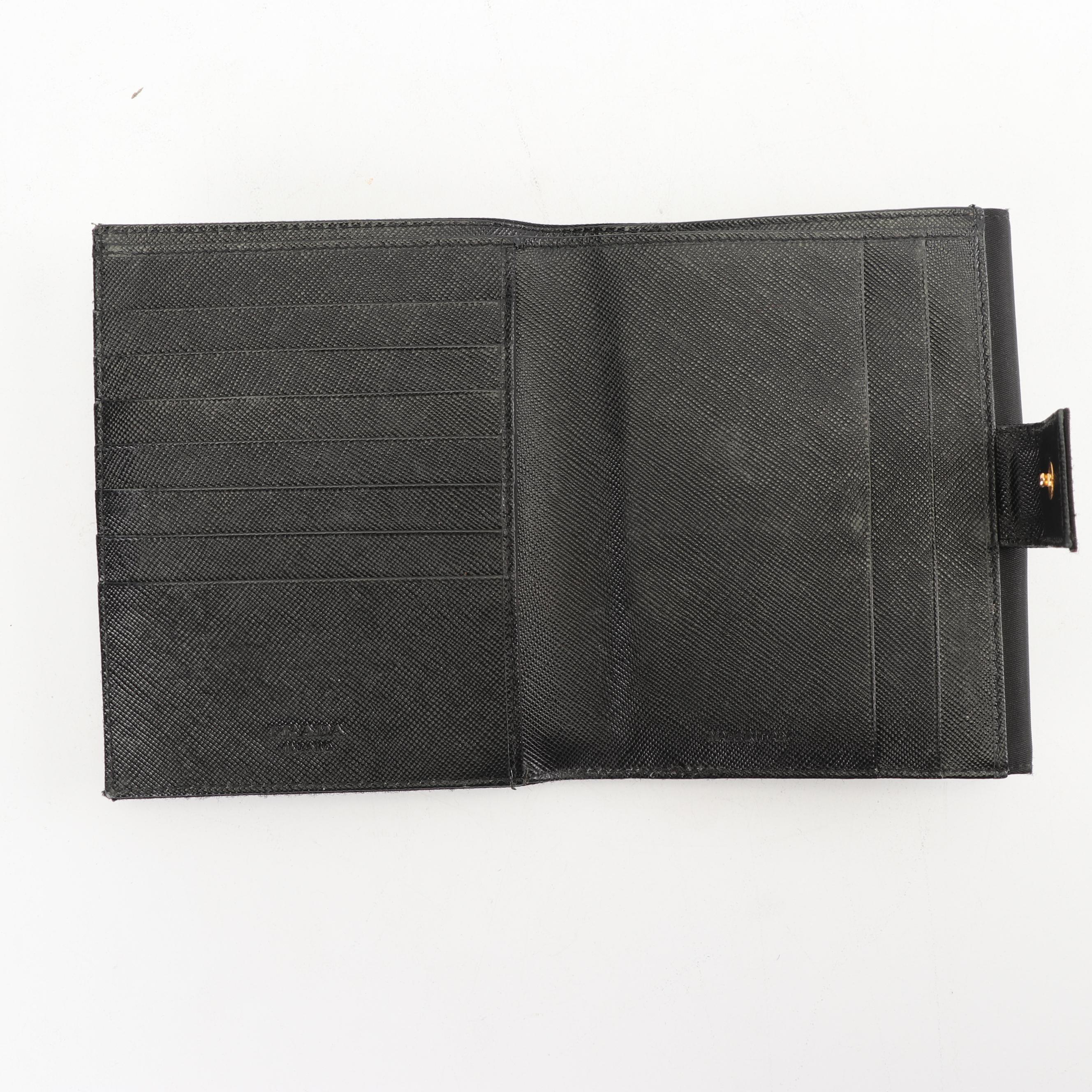 Prada Black Nylon and Saffiano Leather Bifold Wallet