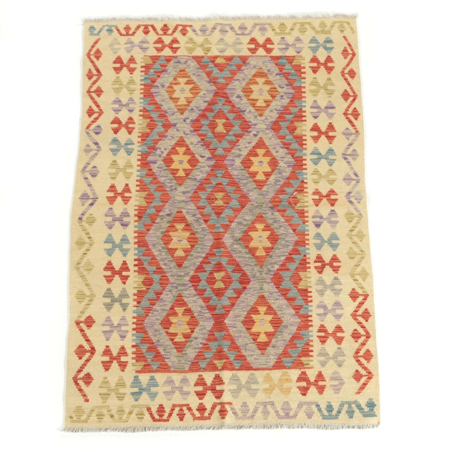 Handwoven Pakistani Anatolian Style Wool Slitweave Kilim