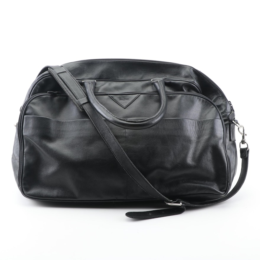 Goldpfeil Black Leather Laptop Bag