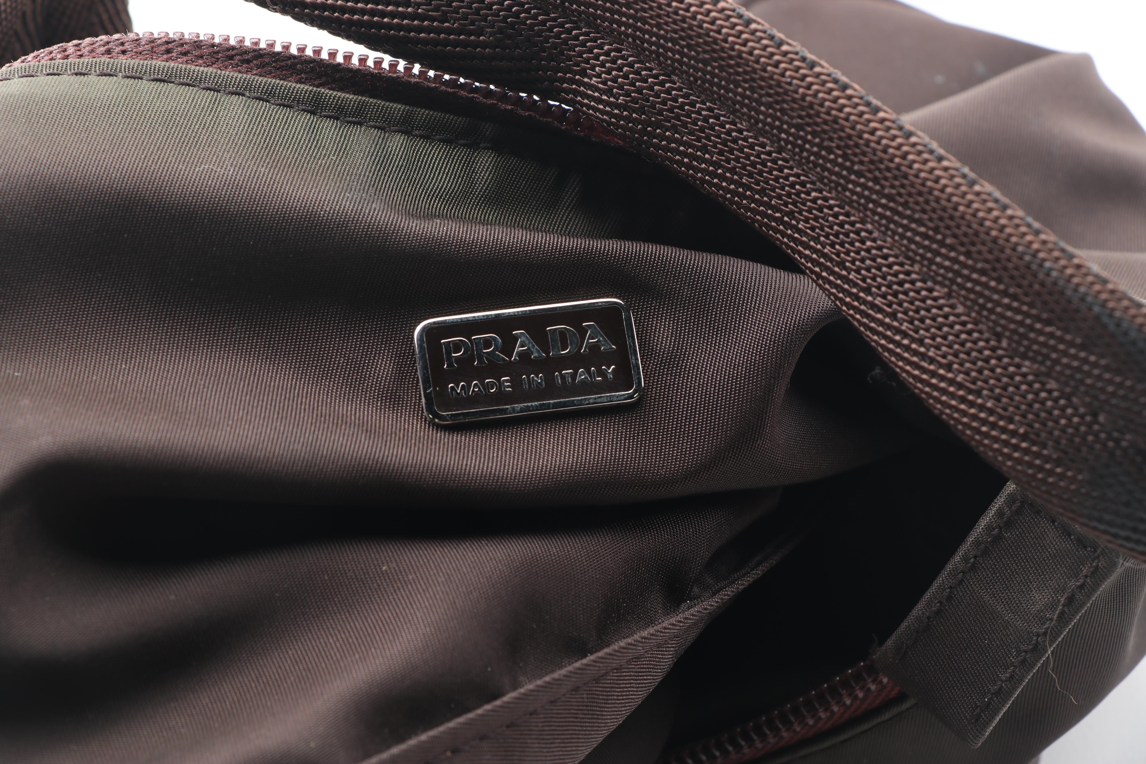Prada Vela Sport Brown Nylon Top Handle Bag, Made in Italy