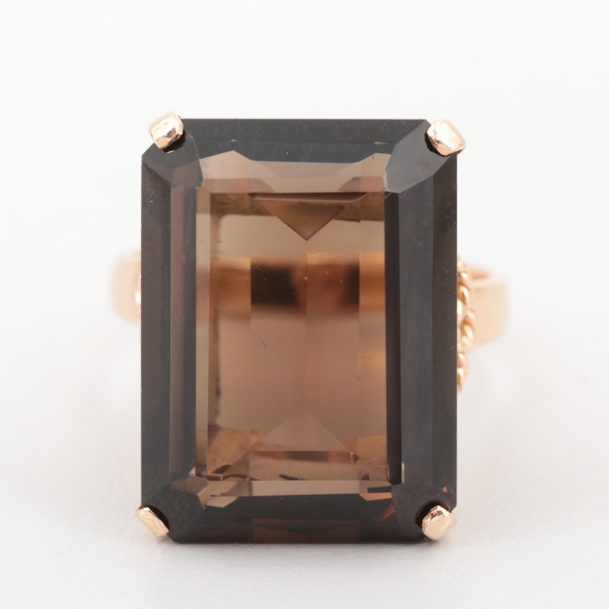 14K Yellow Gold 17.21 CT Smoky Quartz Ring