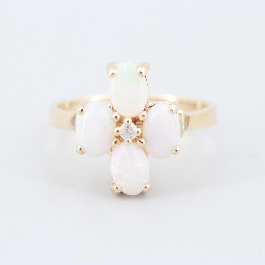 10K Yellow Gold Opal and Diamond Ring