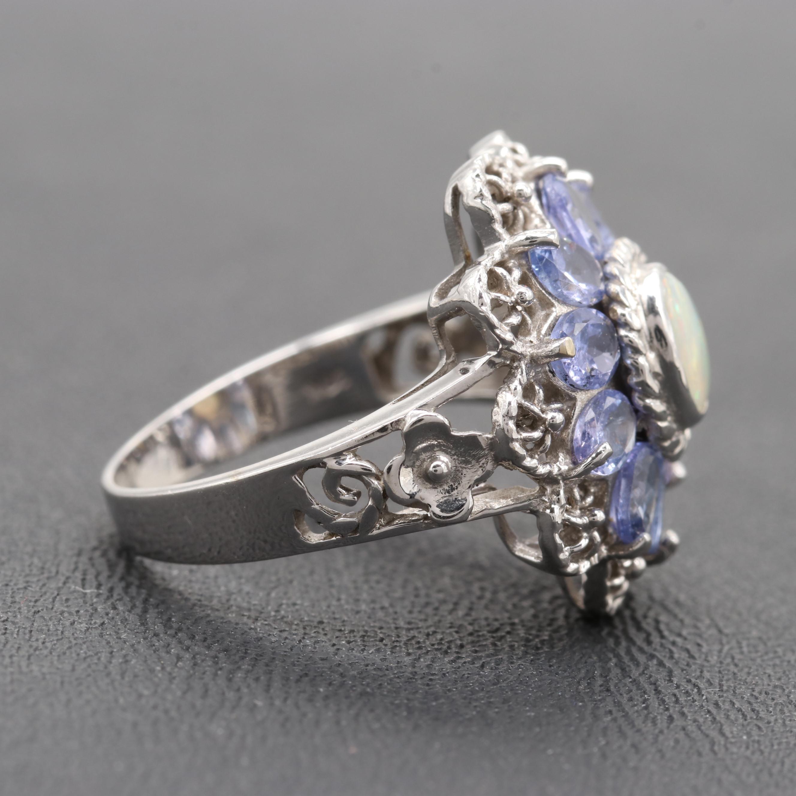 10K White Gold Opal And Tanzanite Ring