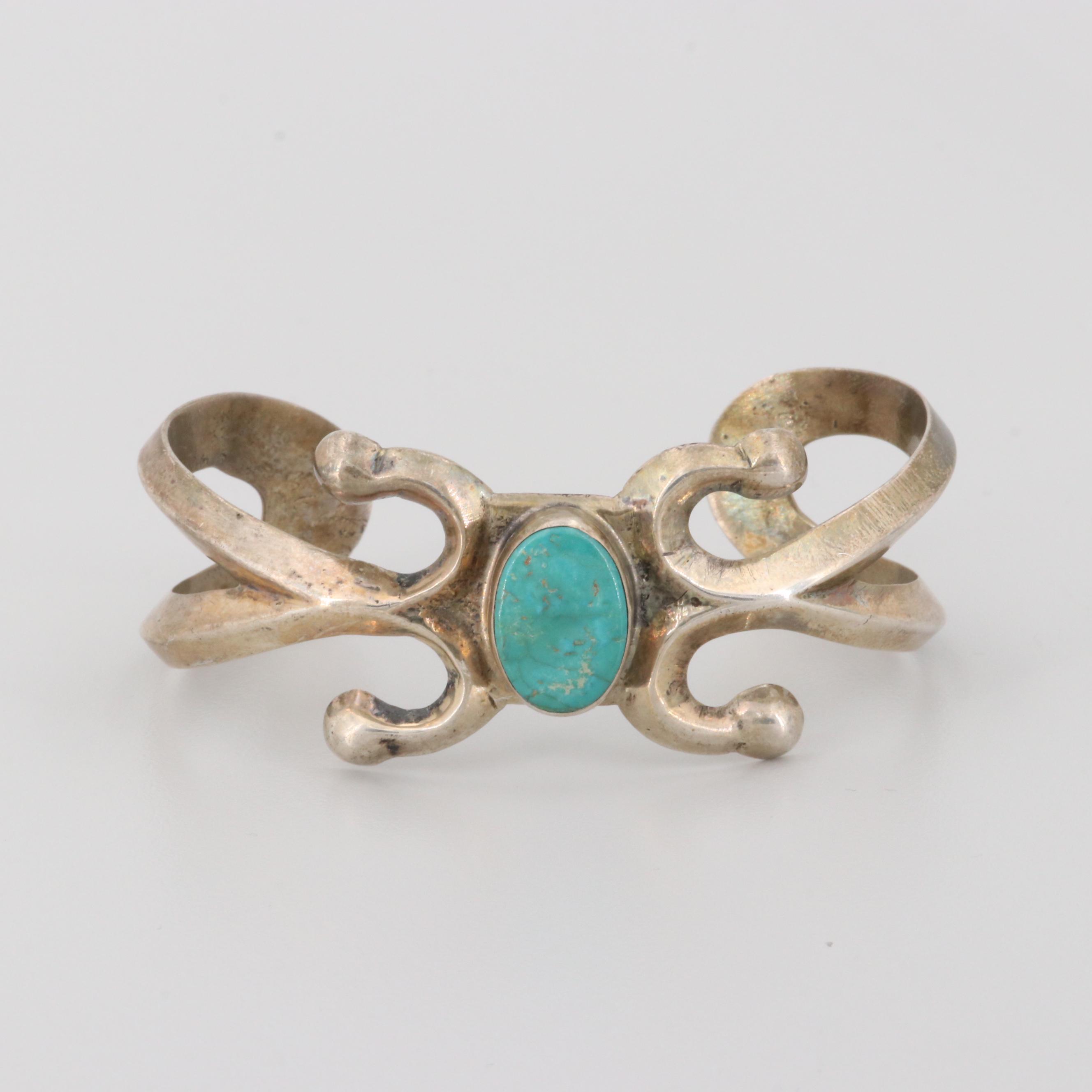 Sandcasted Sterling Silver Turquoise Cuff Bracelet
