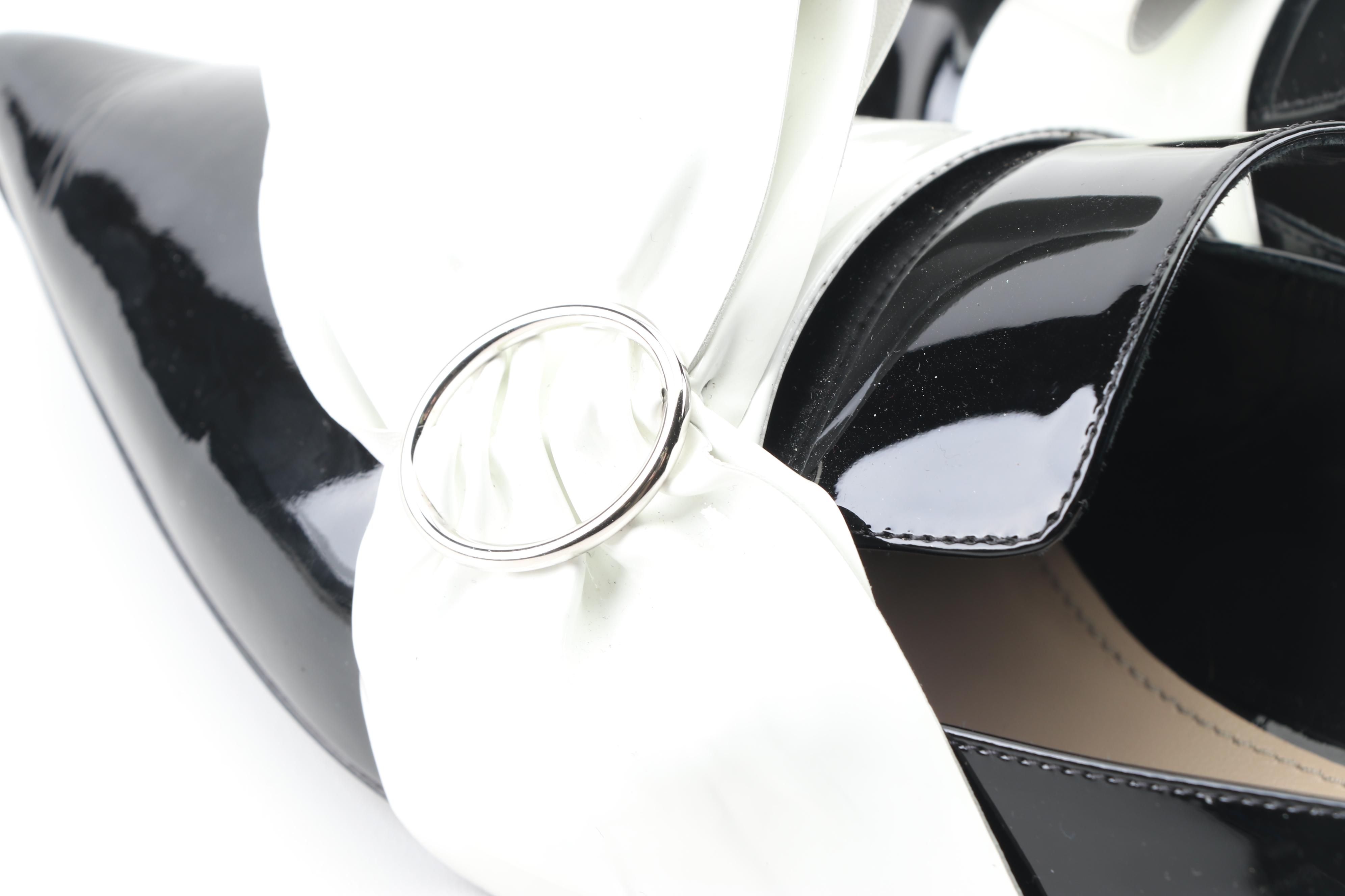 Prada Black Patent Leather Flats with White Oversized Bows