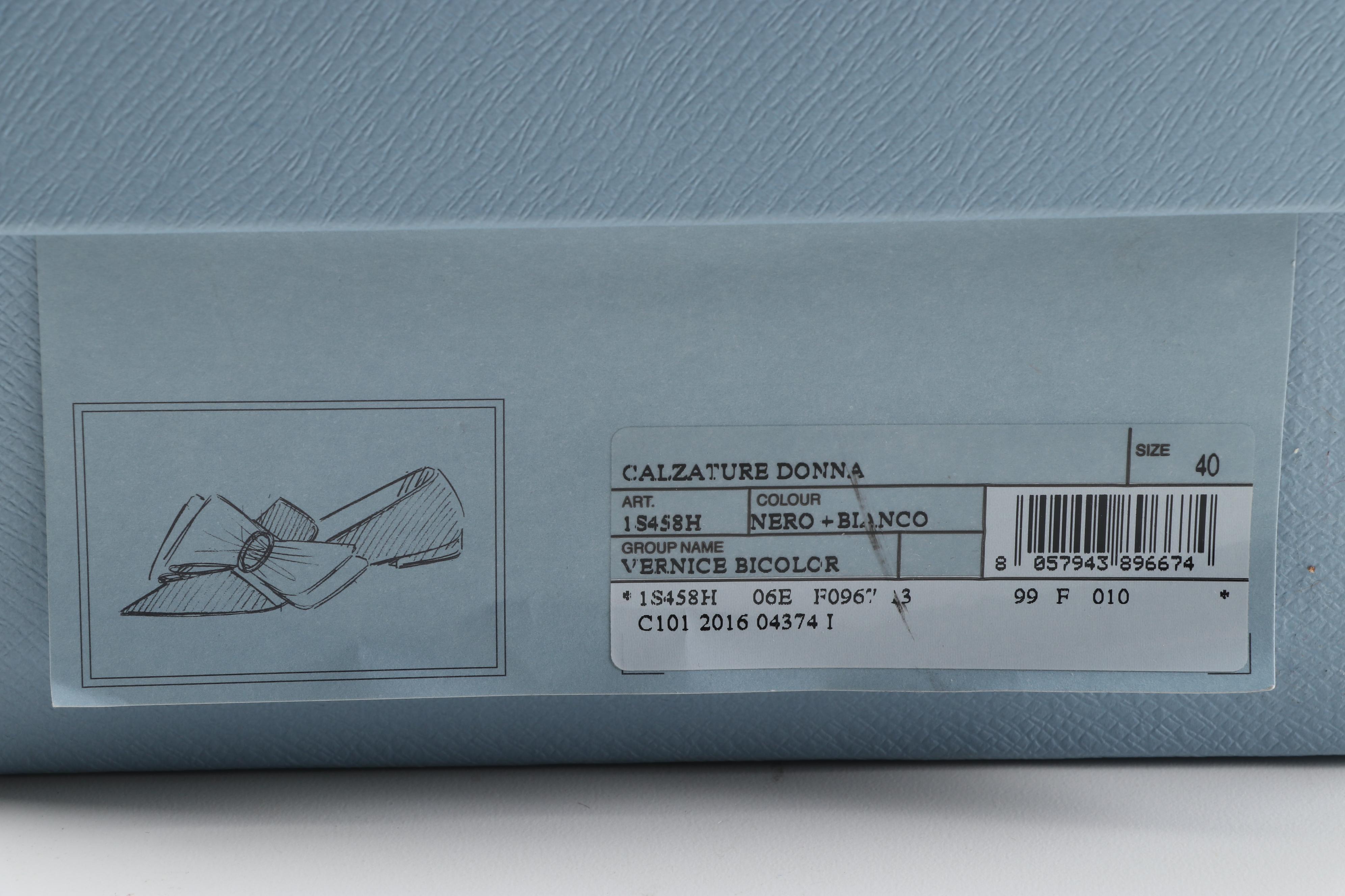 Prada Black Patent Leather Flats with White Oversized Bows