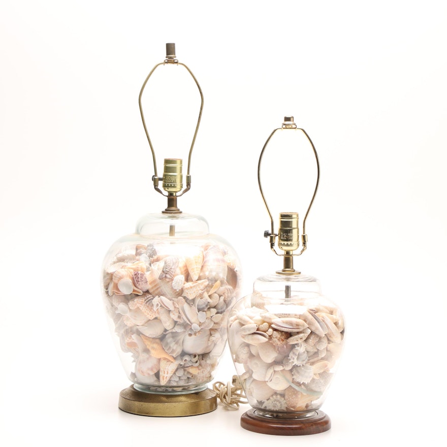 Clear Glass Seashell Filled Table Lamps