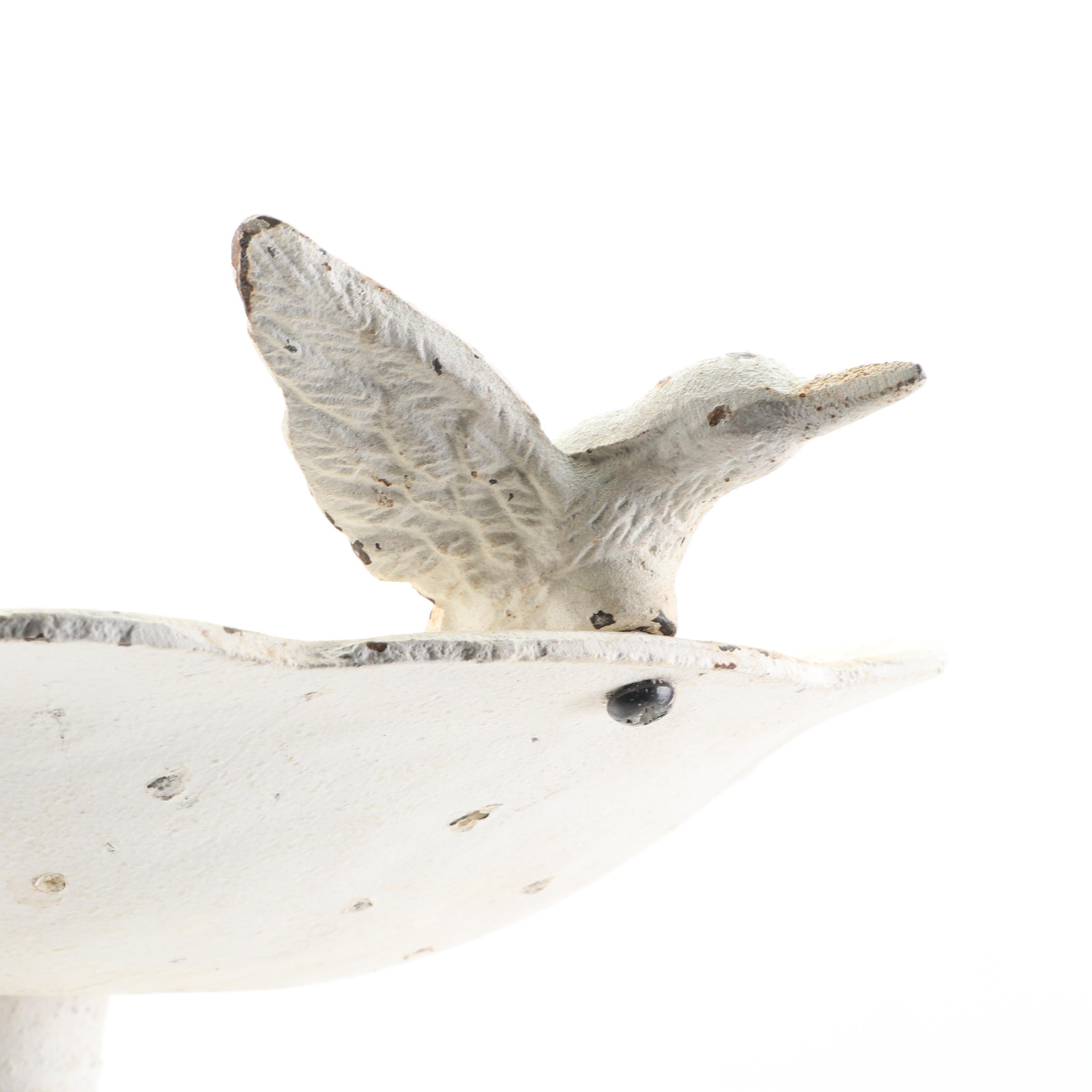 Painted Cast Iron Rooster and Cow Doorstops and Pedestal Bird Bath