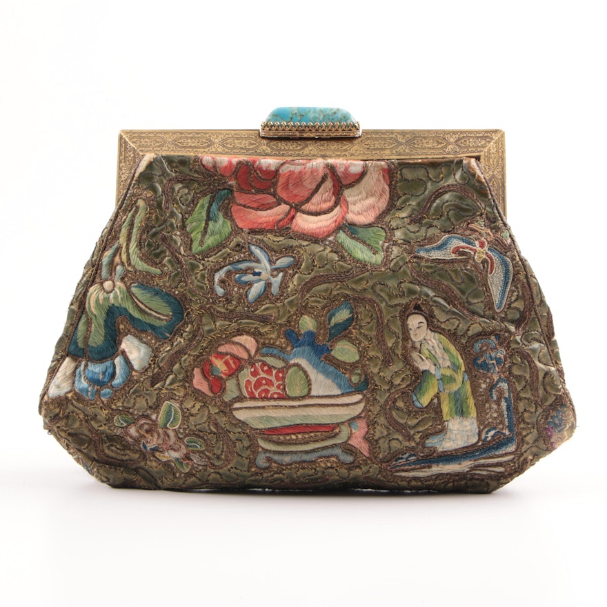 Chinese Silk Purse with "Forbidden Knot" Embroidery, Republic