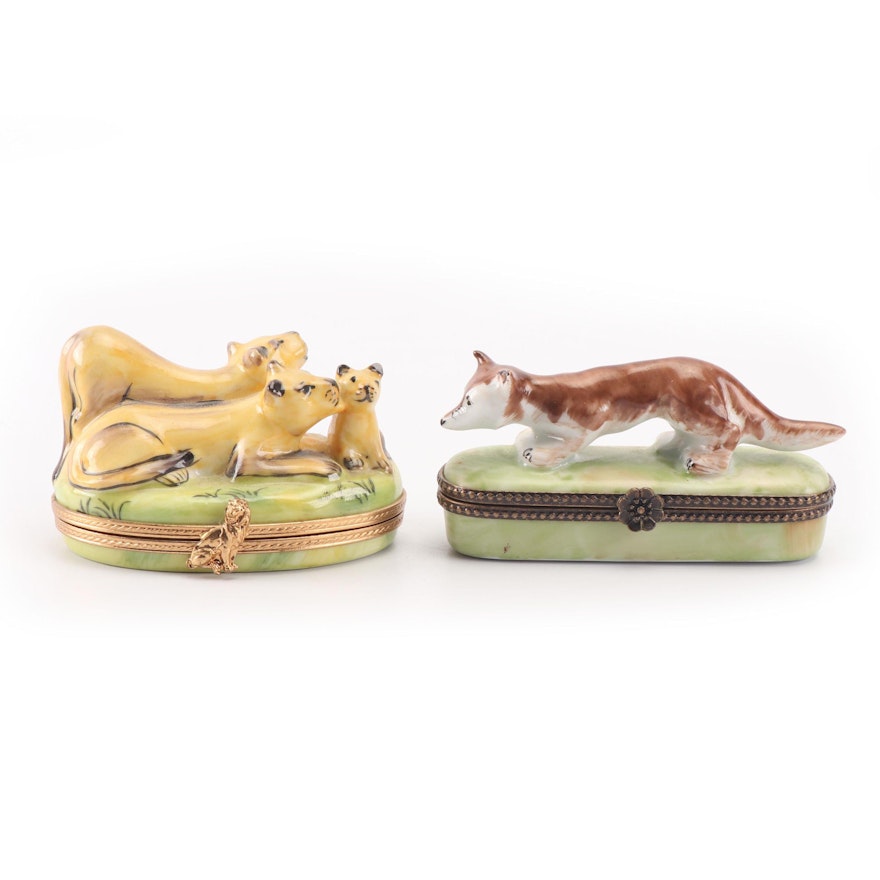 Hand-Painted Limoges Figural Animal Porcelain Trinket Boxes