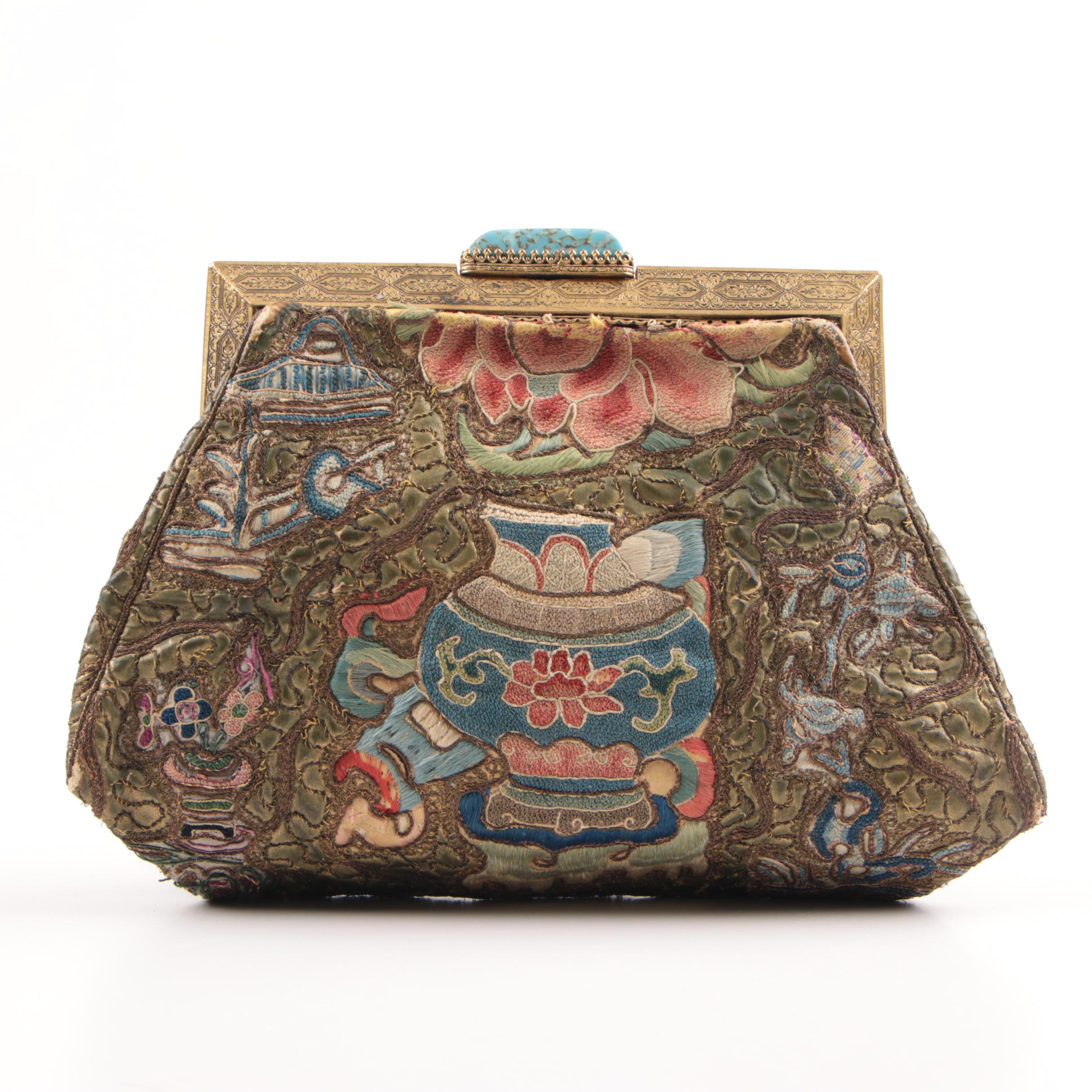 Chinese Silk Purse with "Forbidden Knot" Embroidery, Republic