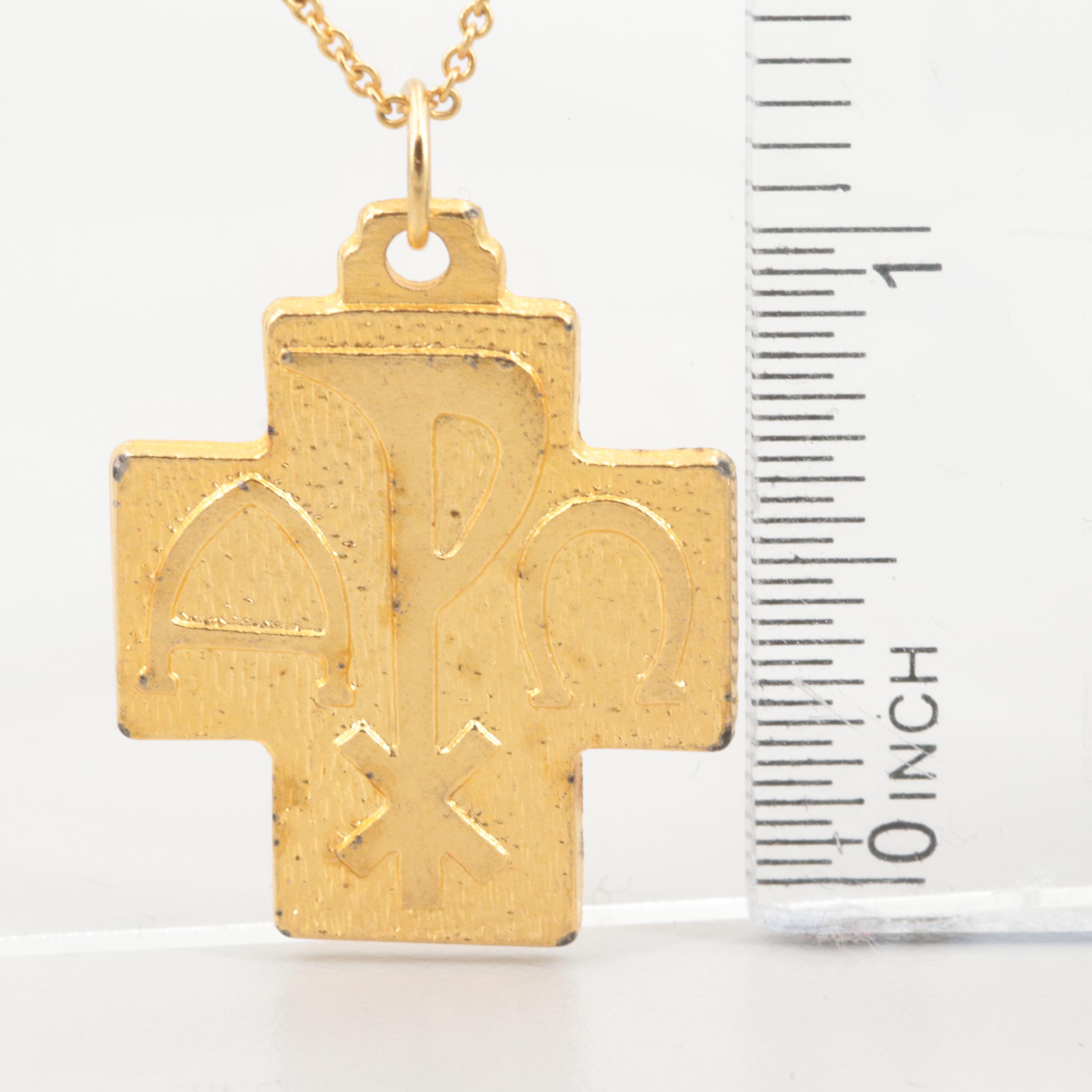 Gold Tone Chi-Rho Cross Pendant Necklace