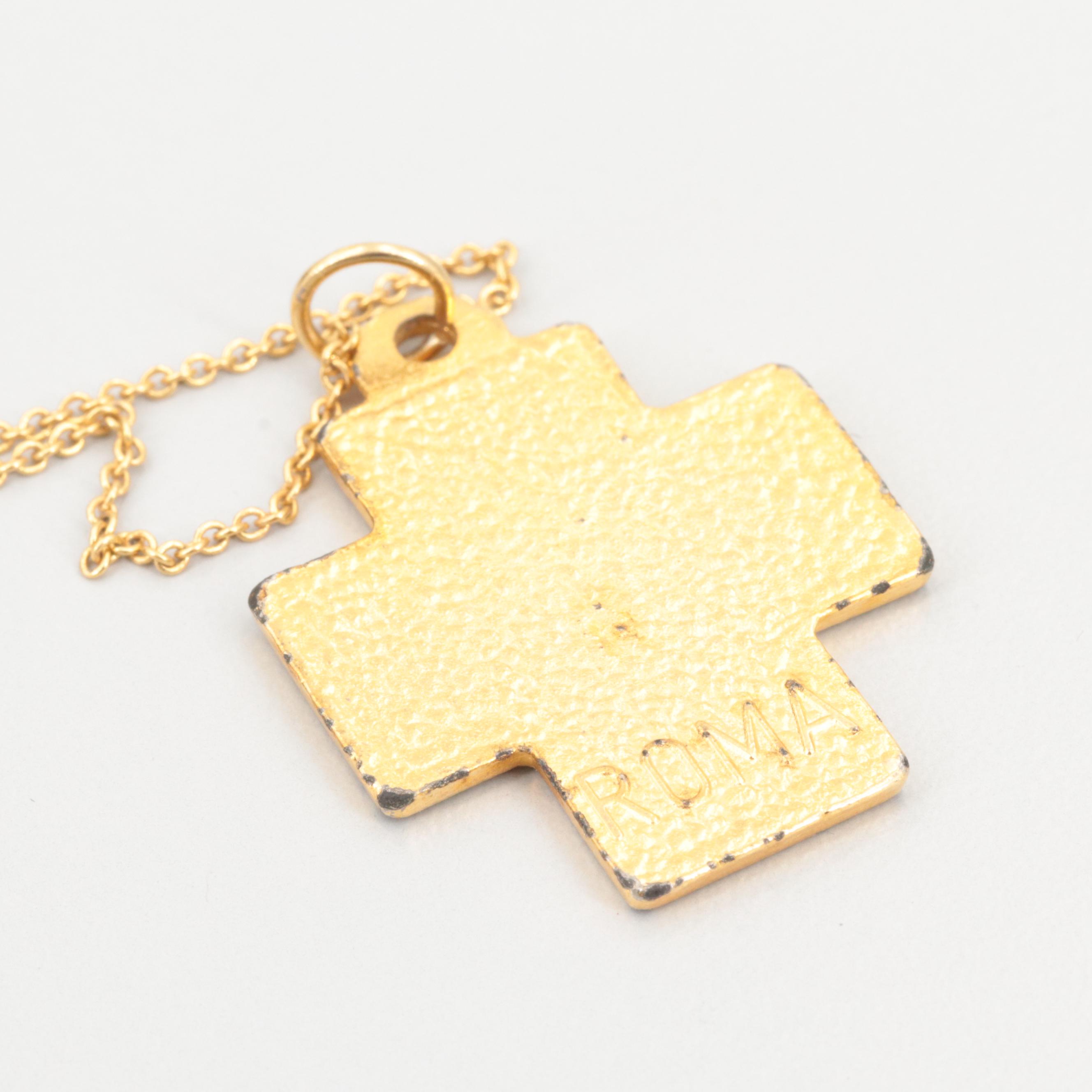 Gold Tone Chi-Rho Cross Pendant Necklace