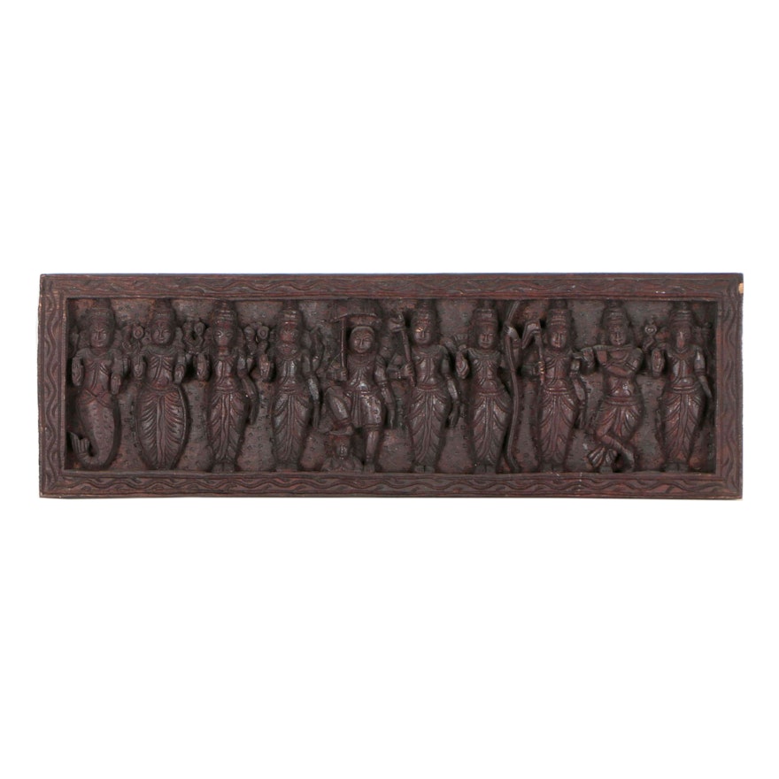 Dashavatara Panel  Carved Wood Panel "Ten Incarnations of Lord Vishnu"