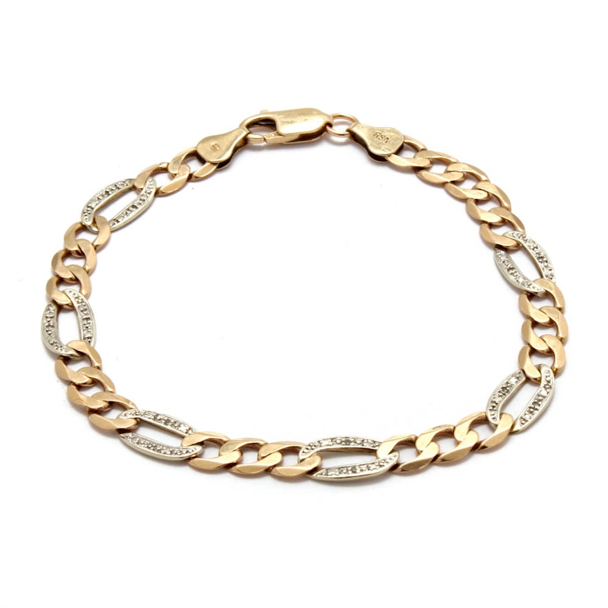 10K White and Yellow Gold Diamond Link Bracelet