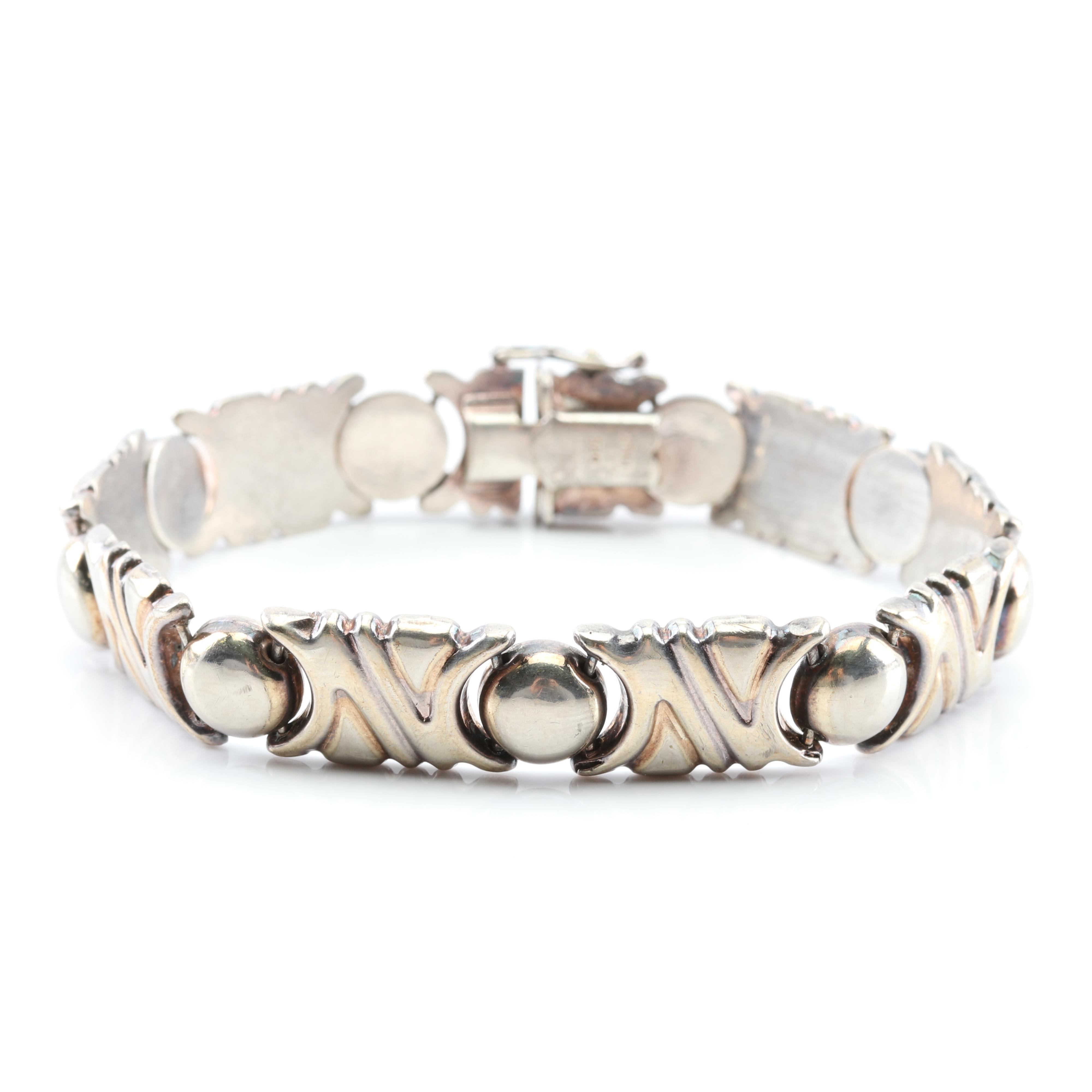 Sterling Silver Round and Curved Link Bracelet