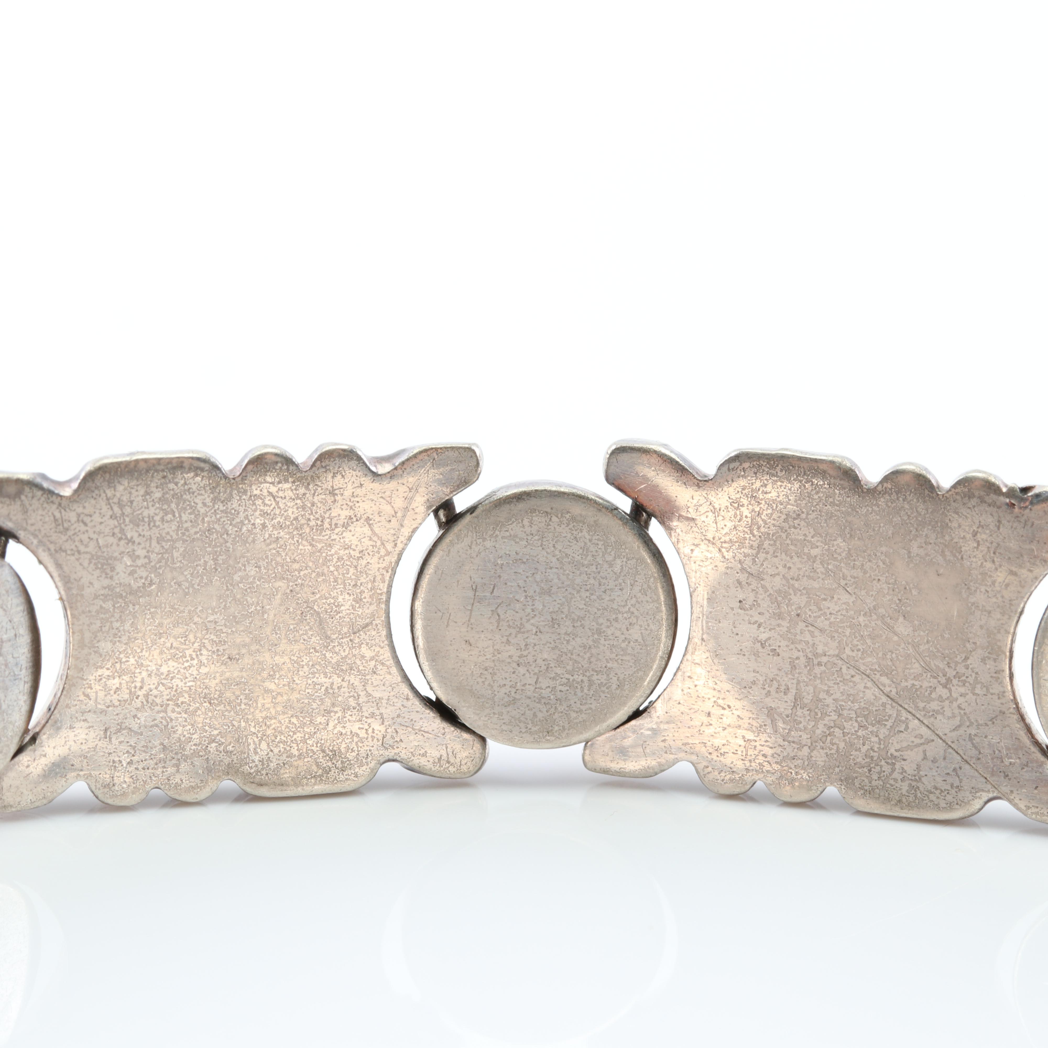 Sterling Silver Round and Curved Link Bracelet