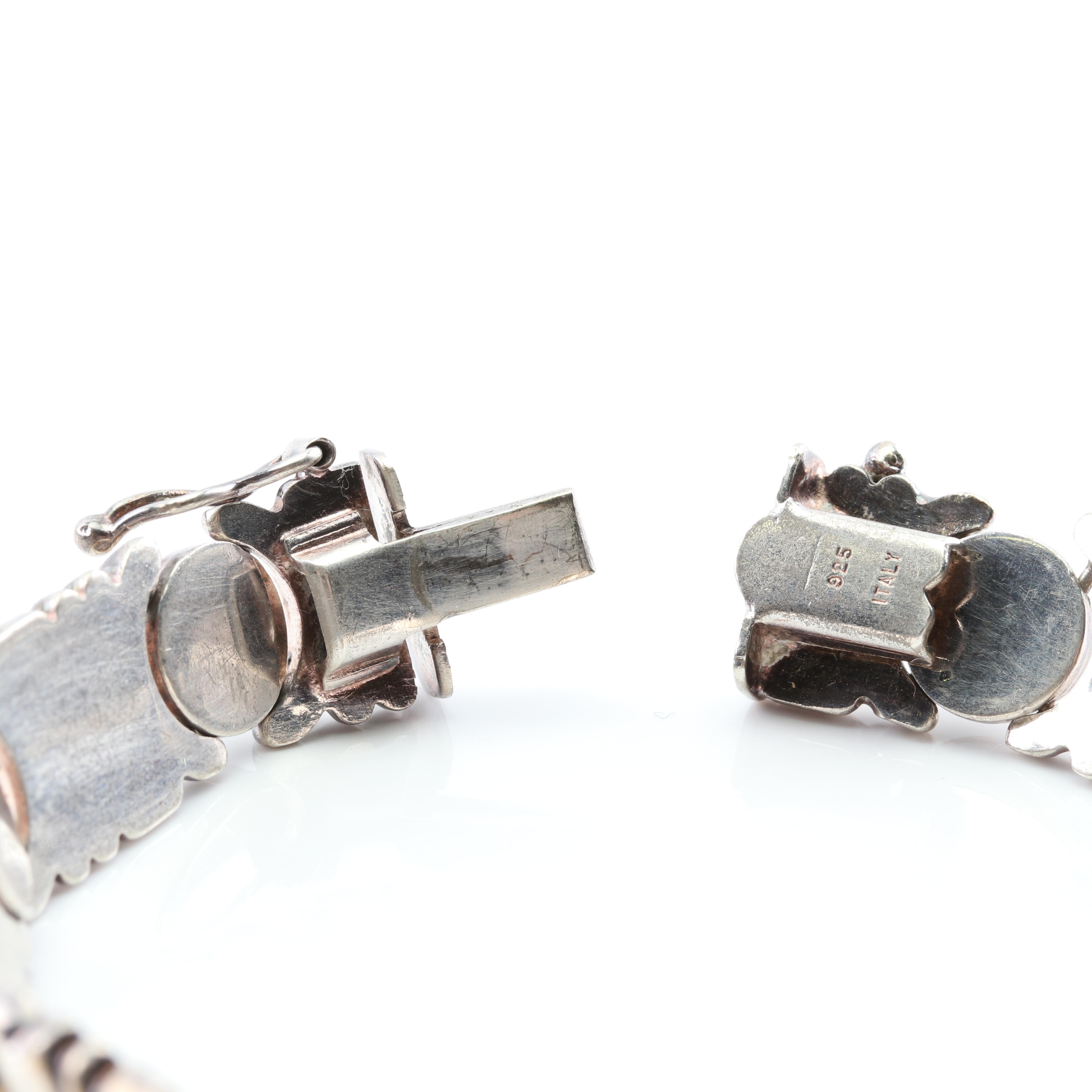 Sterling Silver Round and Curved Link Bracelet