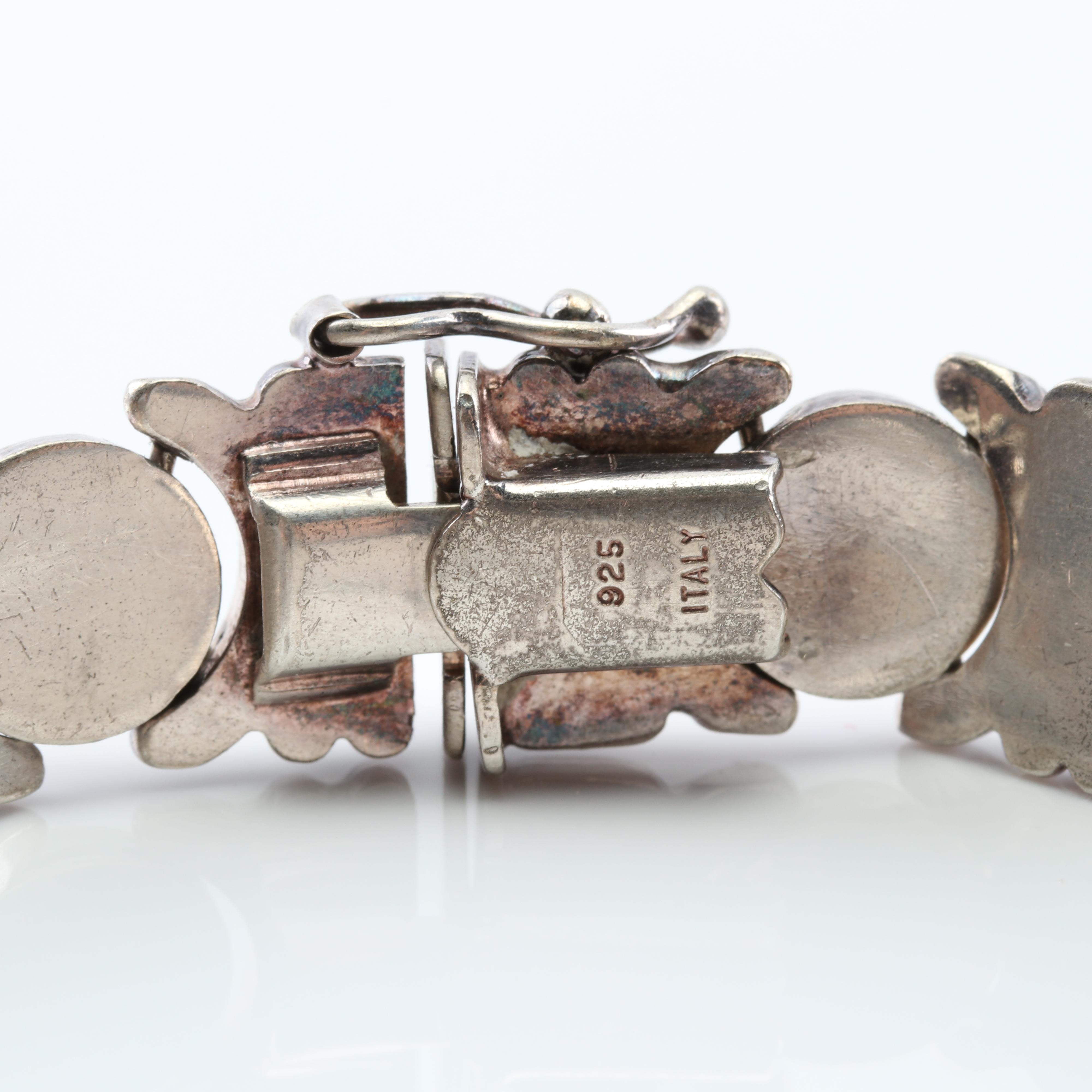 Sterling Silver Round and Curved Link Bracelet