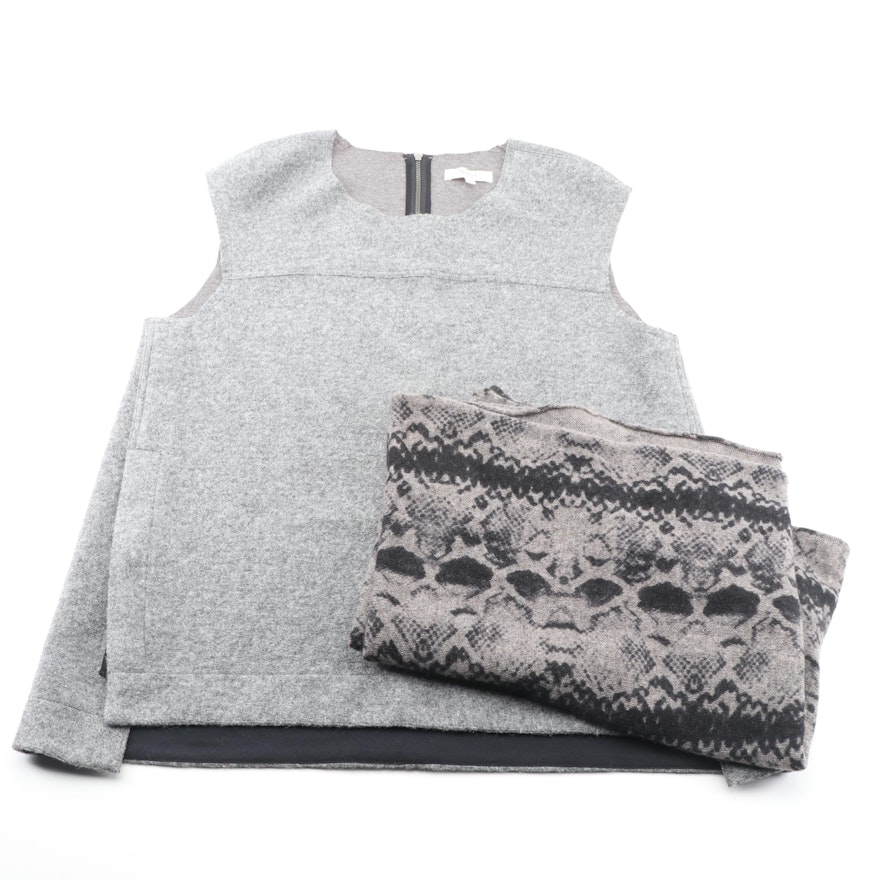 Women's Madewell Grey Wool Top with White + Warren Cashmere Infinity Scarf