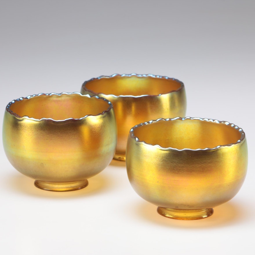 Steuben Gold Aurene Art Glass Lamp Shades, Early 20th Century